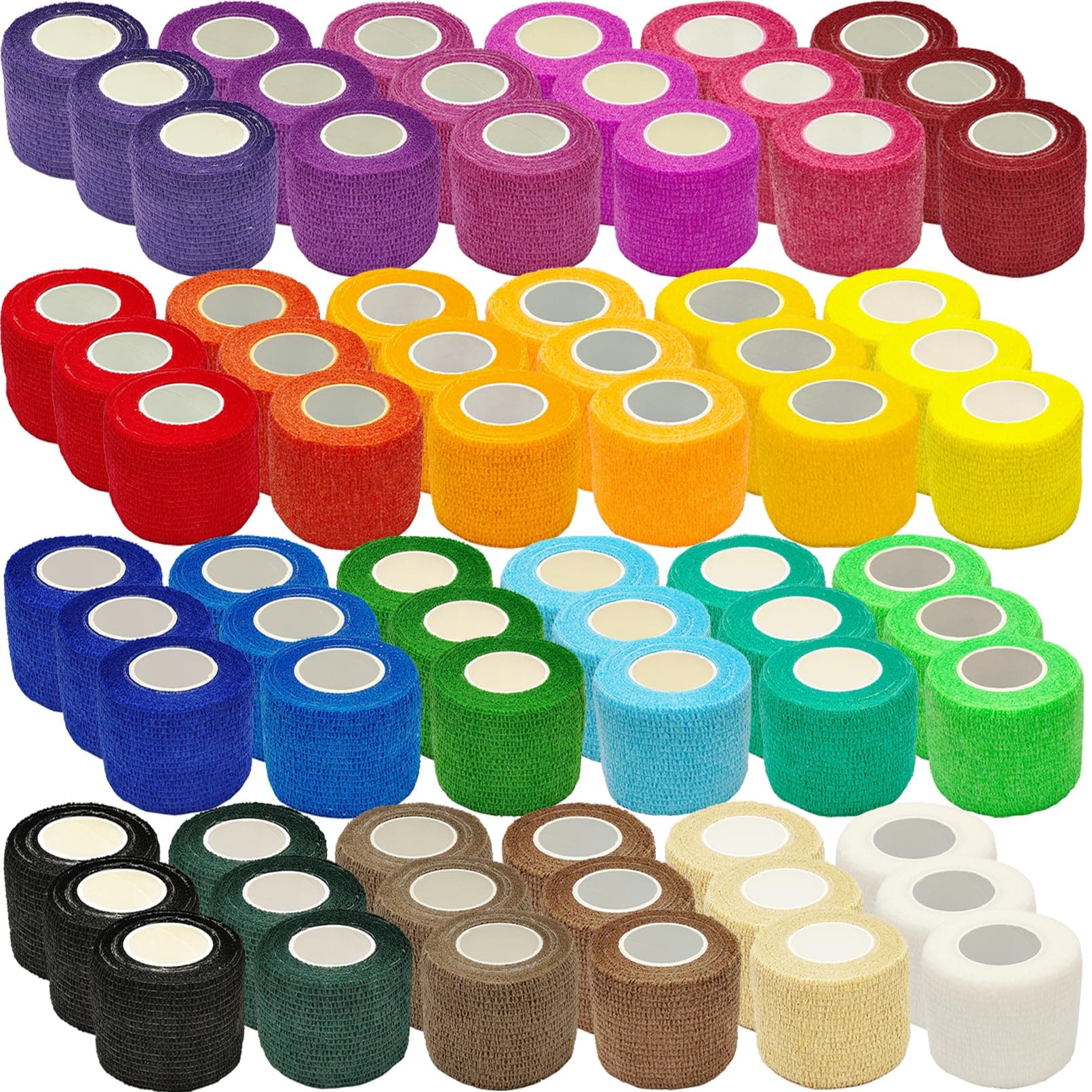 72 Pack Self Adhesive Bandage Wrap,2" x 5 Yards Self Adherent Wrap,Athletic Elastic Breathable Cohesive Bandage Wrap for First Aid,Sports,Wrist Ankle Swelling Sprains,Vet Wrap,24 Colors