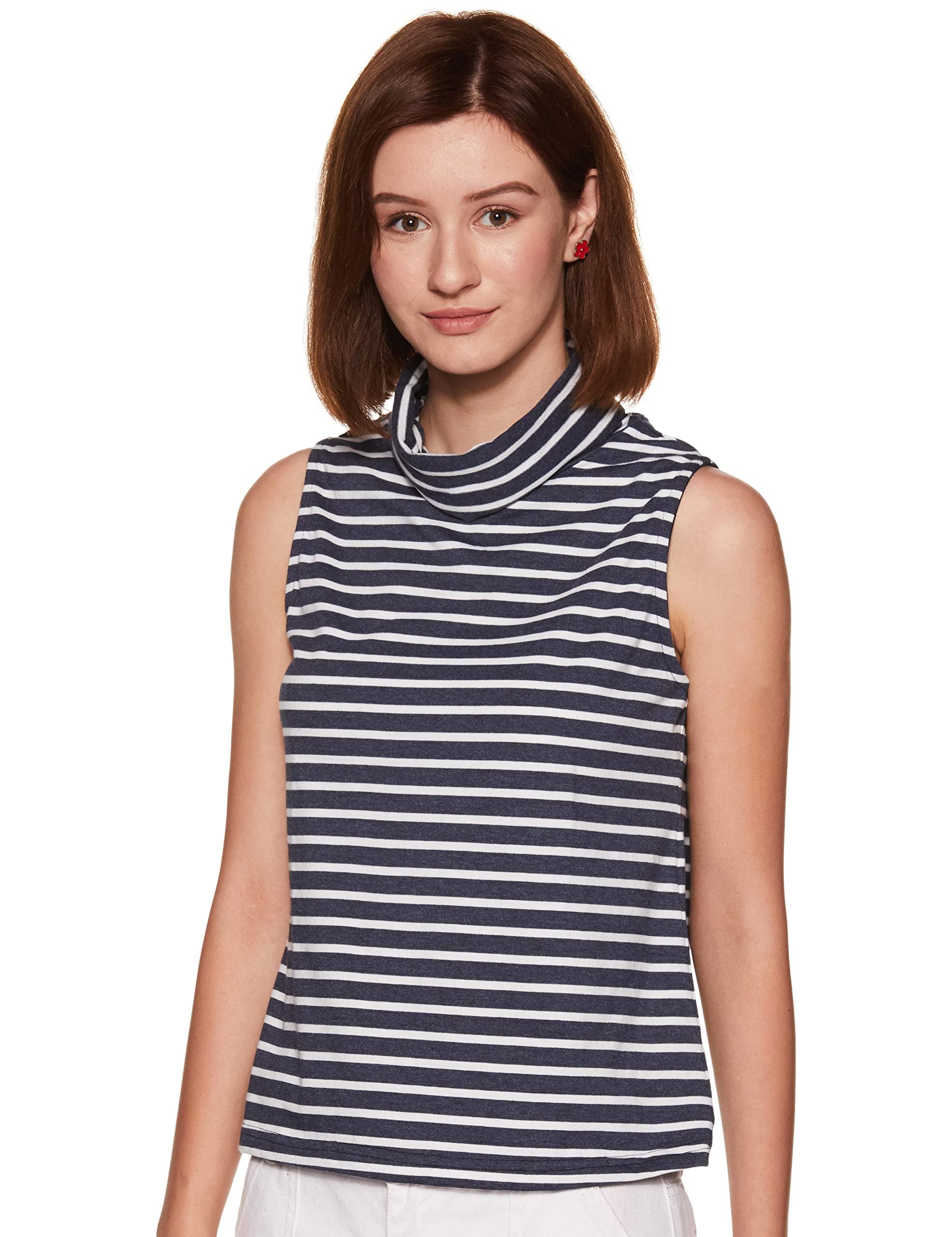 Miss Chase Women's Super Soft Sleeveless High Neck Basic Striped Top | 2 Colors