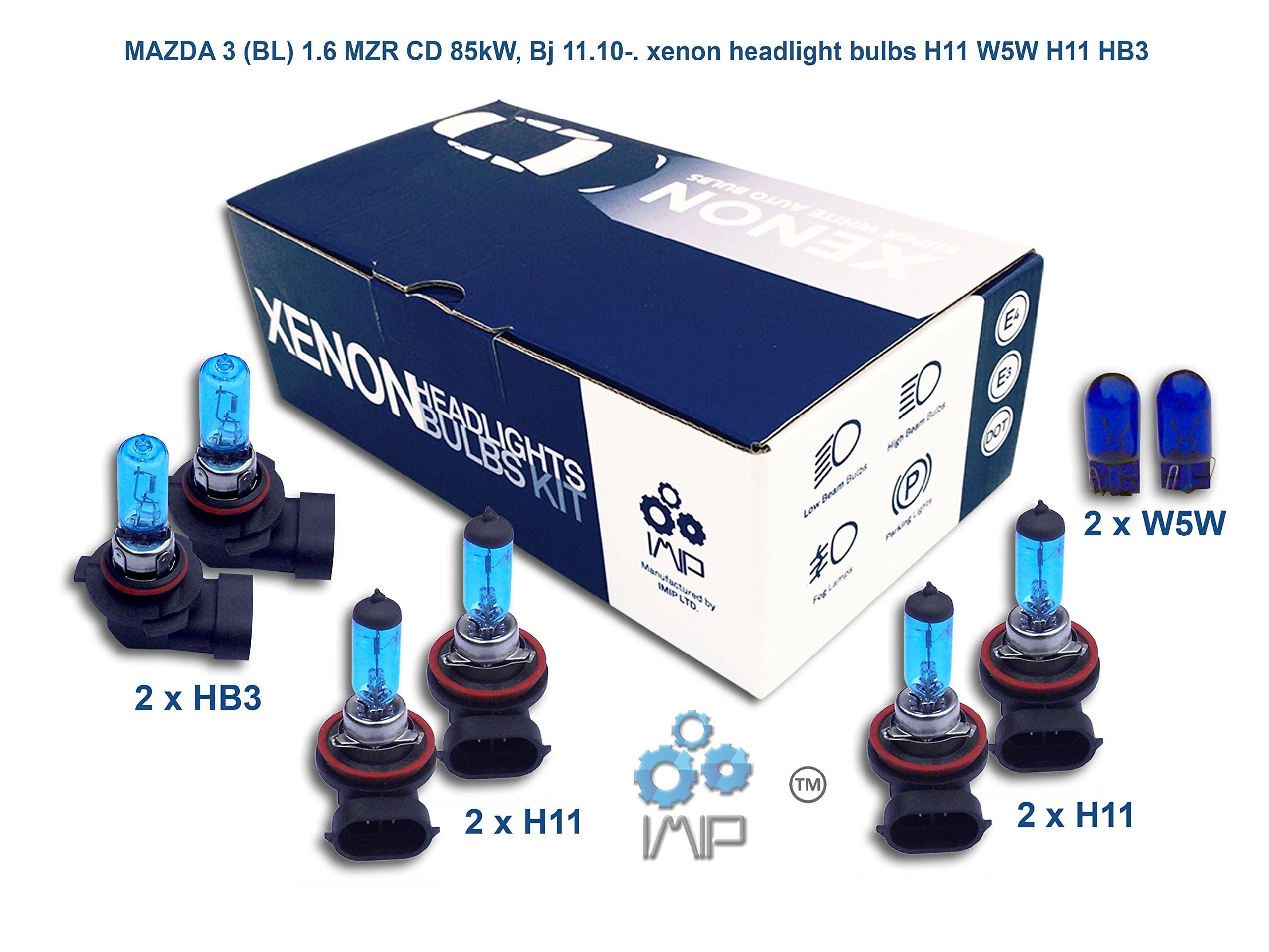 Genius Autoparts Bright Xenon Headlight Bulbs | Easy DIY Headlight Replacement Bulbs Kit, Pairs H11 H11 HB3 | High and Low Beam Headlights | Fog Lights Plus Free Side Light Bulbs W5W,(Pack of 3+1)