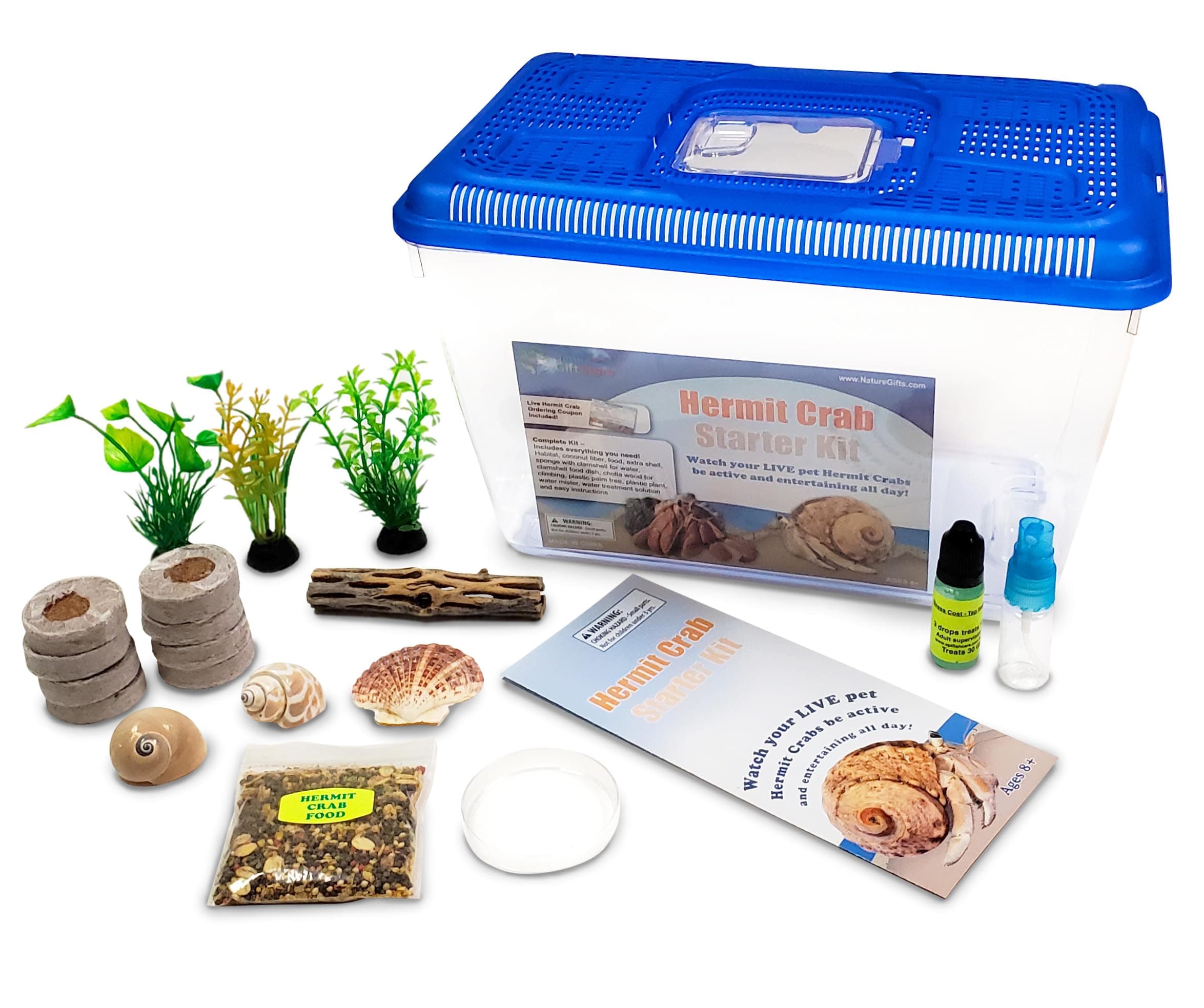 2 Live Crabs Ship with Order+Large Hermit Crab Tank 12"x8"x6" Starter Kit with Accessories: Food, Shells, Climbing Toys and More