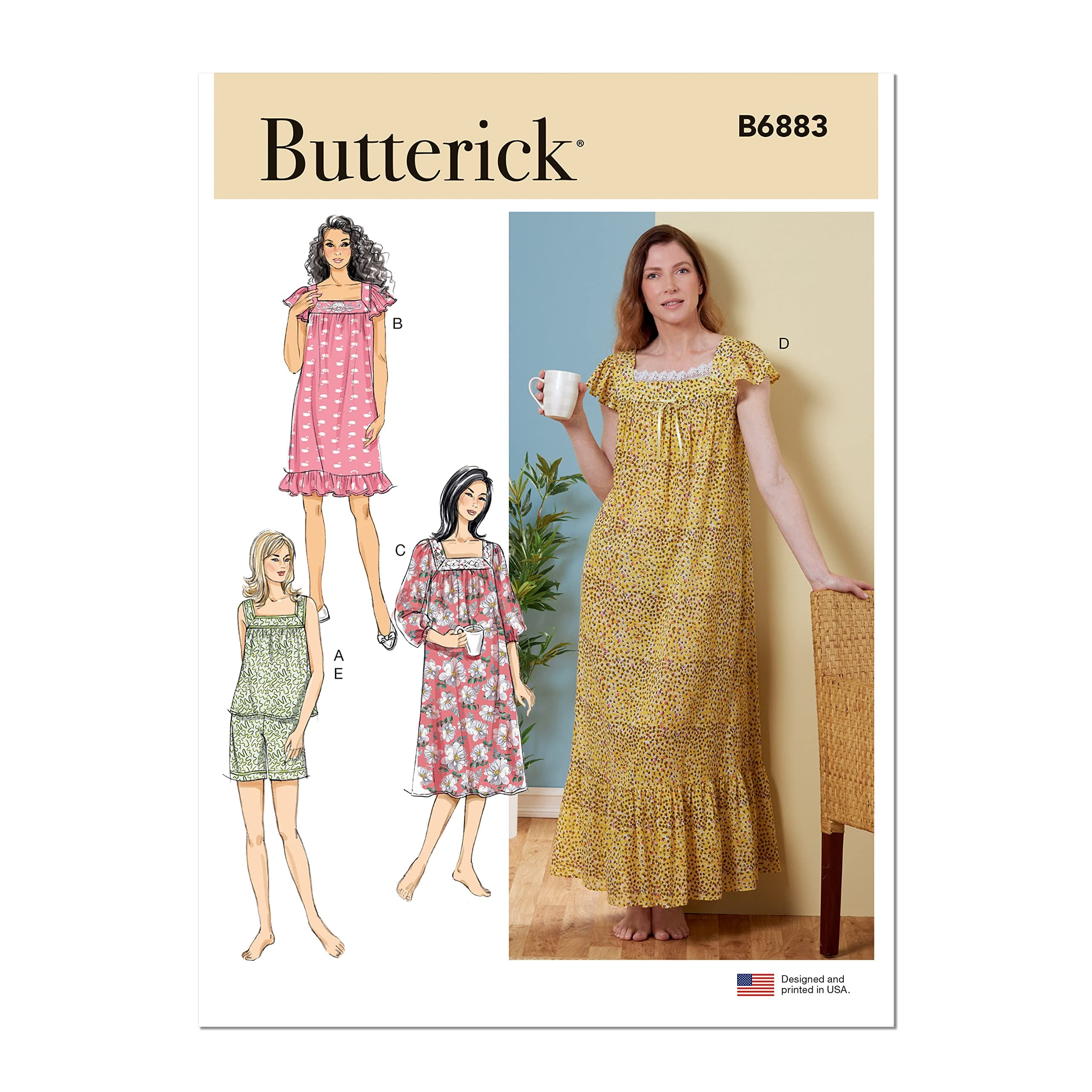 Misses' Pullover Top, Nightgown and Shorts Sewing Pattern Kit, Design Code B6883, Sizes L-XL-2XL