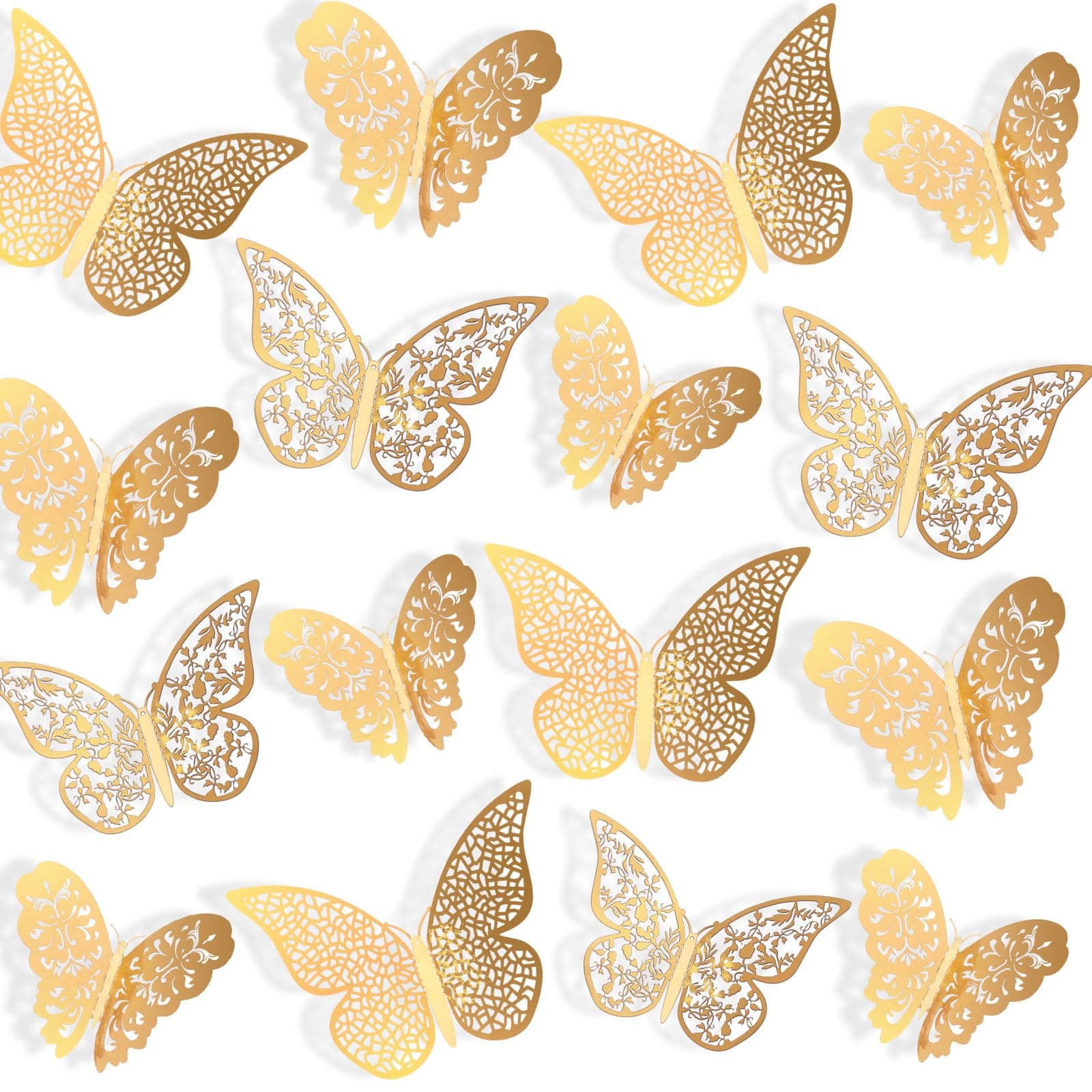 Bememo 72 Pieces 3D Butterfly Wall Decals Sticker Wall Decal Decor Art Decorations Sticker Set 3 Sizes for Room Home Nursery Classroom Offices Kids Girl Boy Bedroom Bathroom Living Room Decor (Gold)