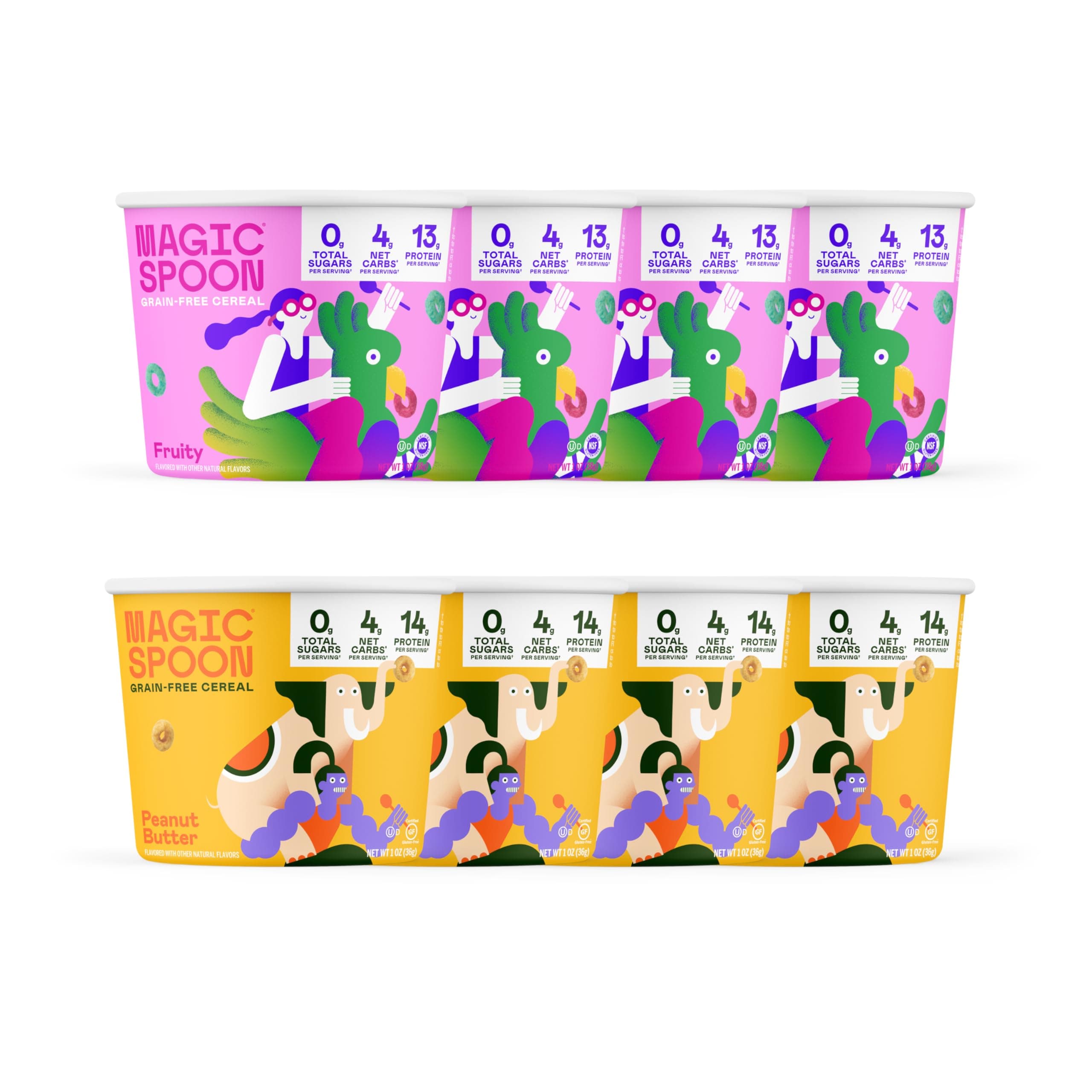 Magic Spoon Cereal, Variety 8-Pack Single Serve Cups - Keto & Low Carb Lifestyles, Gluten & Grain Free, High Protein, 0g Sugar (4 Fruity Cups, 4 Peanut Butter
