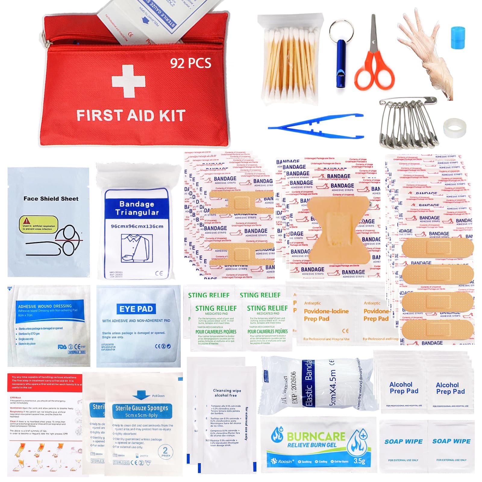 First Aid Kit - 94 Piece Mini Emergency Kits for Car, Basic Outdoor Essentials Survival Trauma Kit Bag, Small Travel Medicine Kit for Home, Sports, Boat, Vehicle, Office, Camping, Hiking
