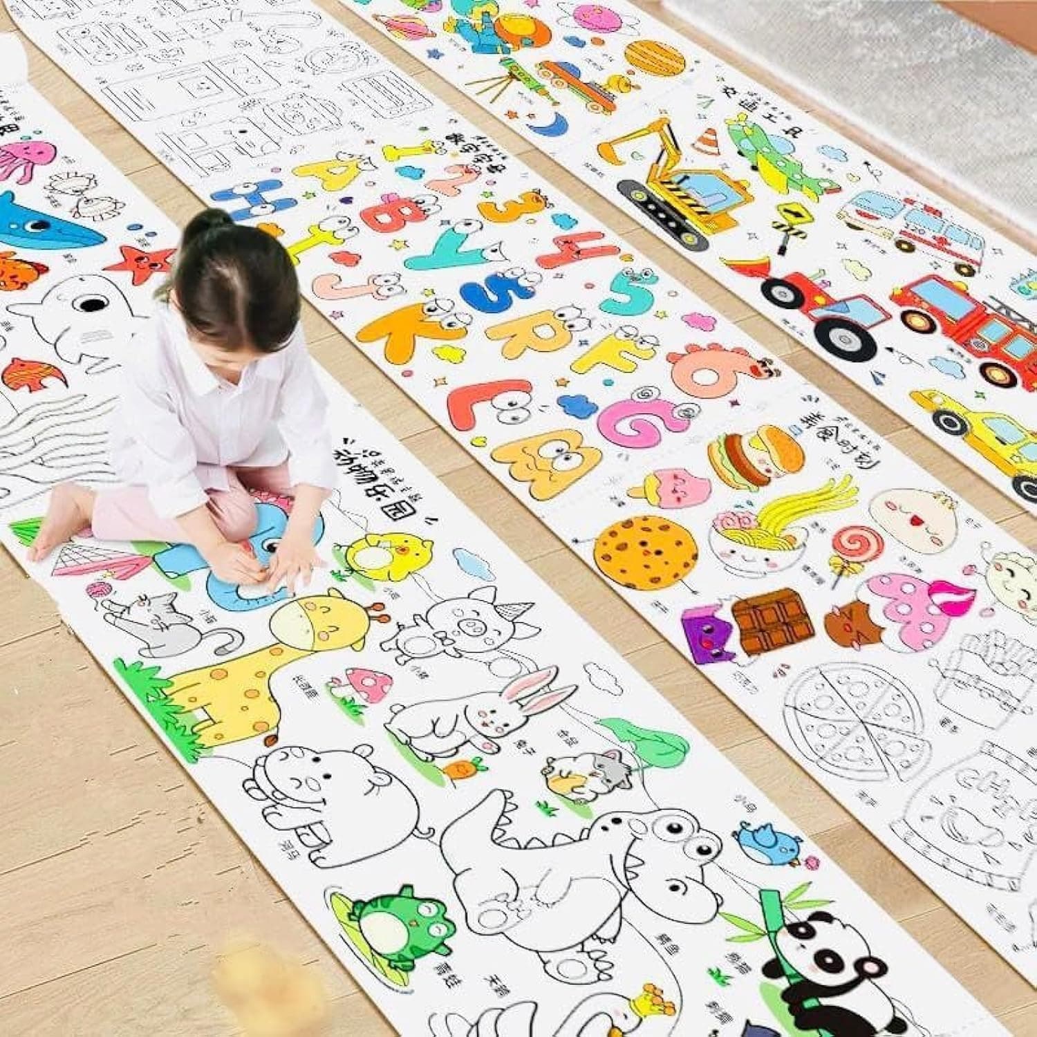 Drawing Paper Roll, Different pattern for Coloring on one coloring Roll for Kids,Stickable color box painting Early Educational toy for Children, STEM Wallpaper, Multipurpose Toddlers,Art Set