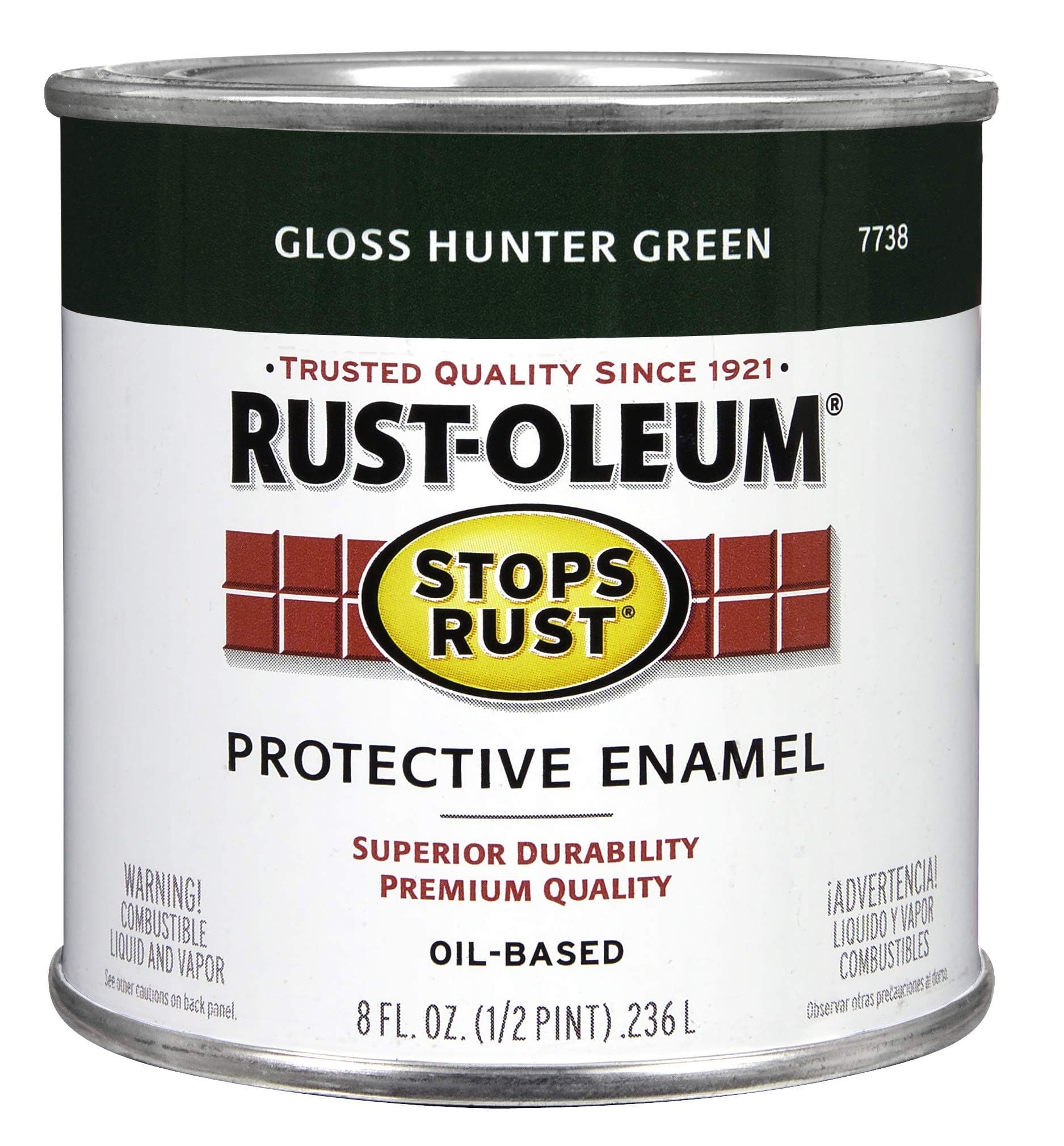 Rust-Oleum 7738730 Stops Rust Brush On Paint, Half Pint, Gloss Hunter Green, (Pack of 1)