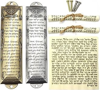 2 Pack Mezuzah with Scroll for Door - Jewish Mezuzah for Door Metal Cases with English and Hebrew Blessing for House Warming Hanukkah Gift (Antique Gold & Silver)
