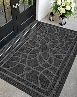 Front Door Mat Outside Entrance, Heavy Duty Non Slip Low Profile Doormat for Entryway, Trap Dirt and Moisture Welcome Mats, Easy Clean, Patio, Garage, 6x4, Grey