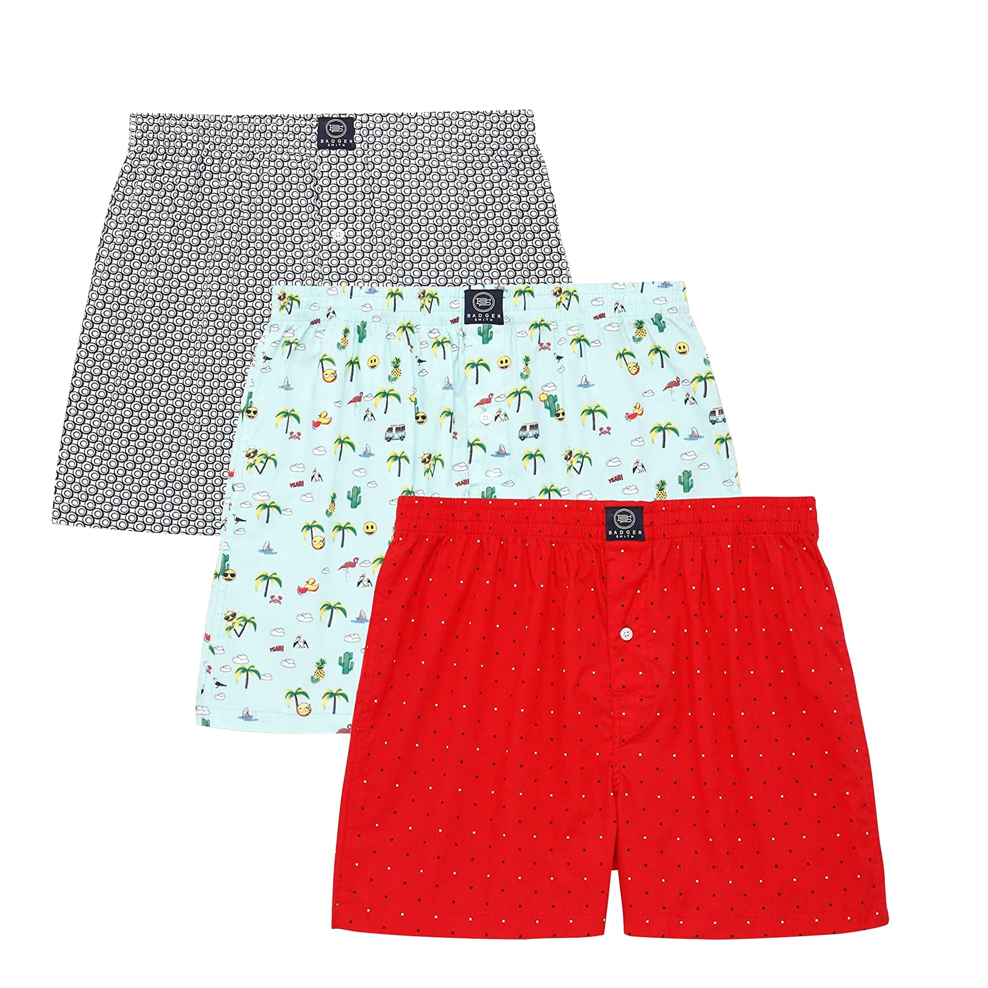 Badger Smith Men's, 5 - Pack and 3 - Pack 100% Cotton Print Multicolor Boxer Shorts