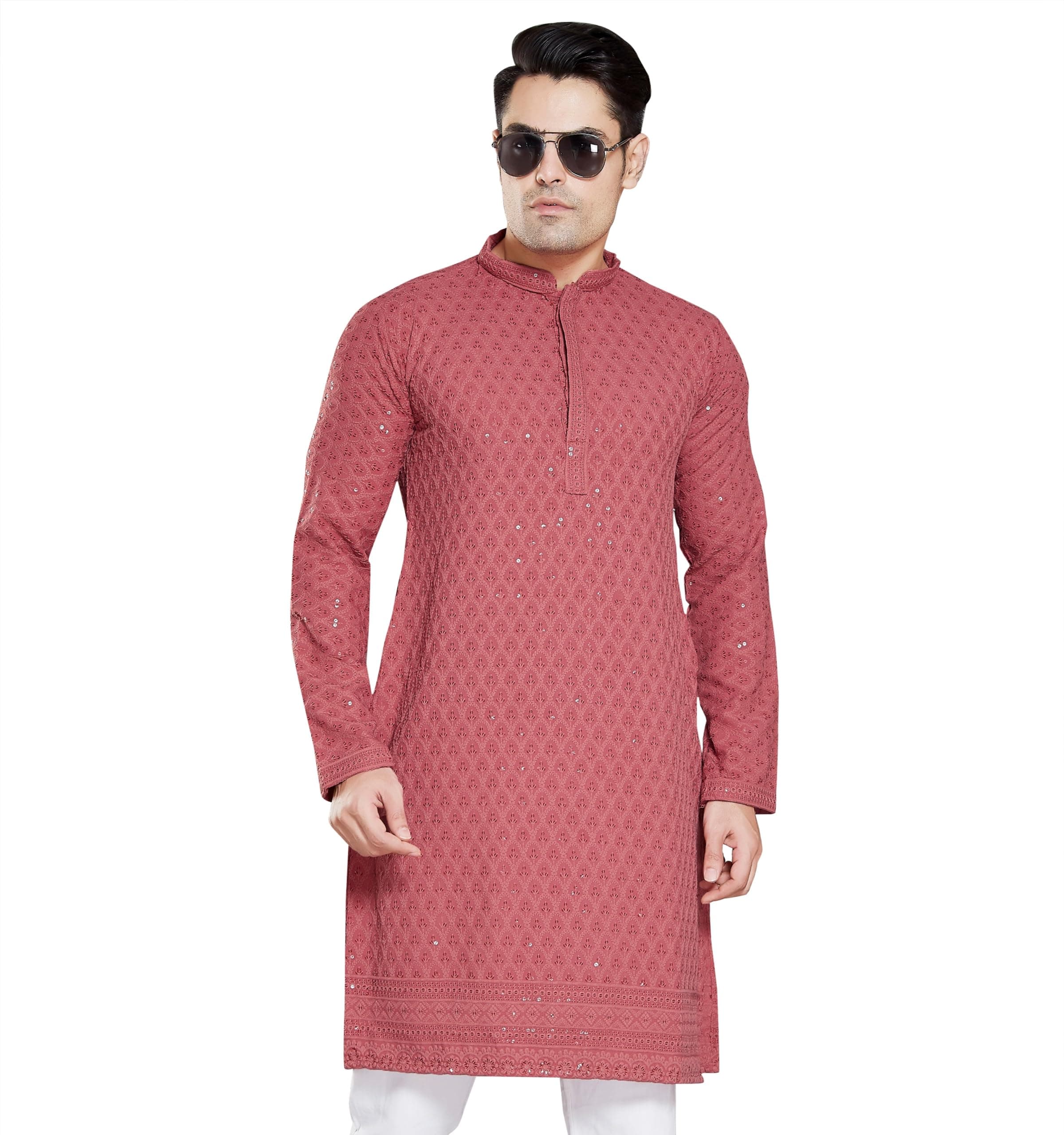 DIVISIVEMen's Sequince Embroidered Cotton Blend Only Kurta