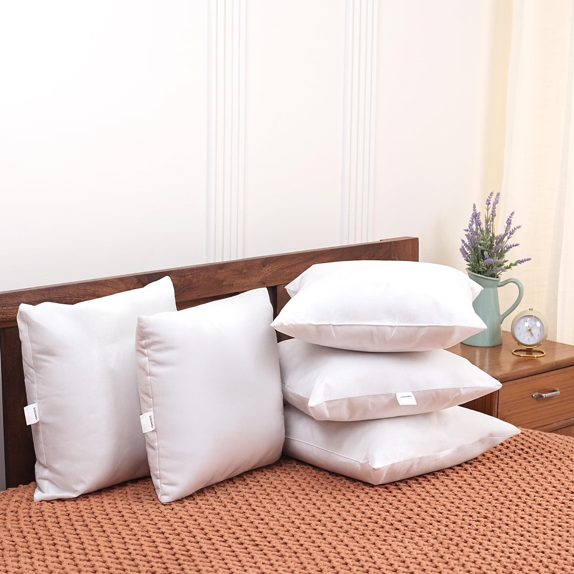 Amazon Brand - Solimo Cushion, 40.6 x 40.6 cm, White, 5 Pieces, Microfibre