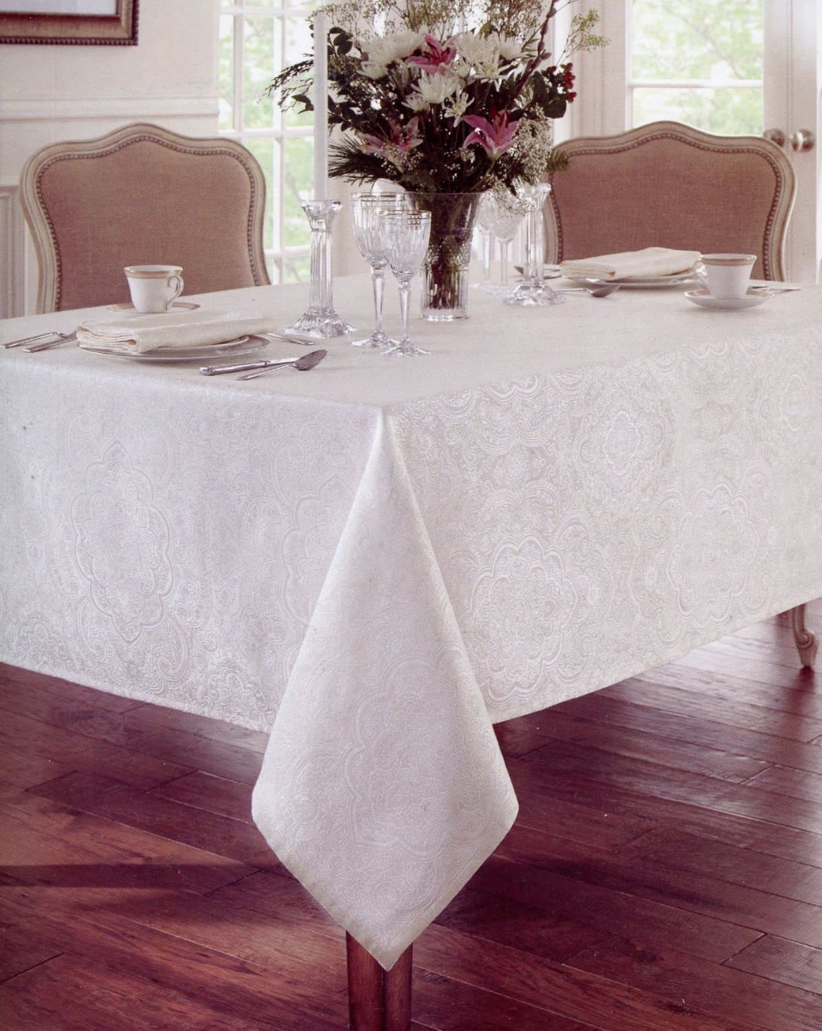 Callum White Tablecloth, 70-by-104 Inch Oblong Rectangular