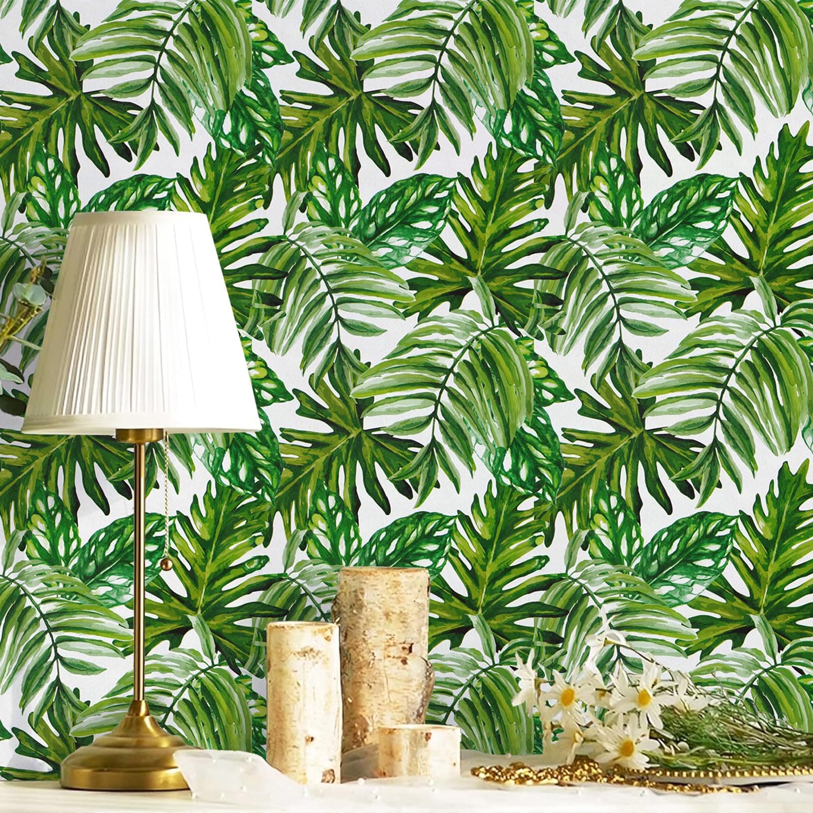 Tropical Peel and Stick Wallpaper Jungle Contact Paper 17.7inch x 118.1inch Palm Leaf Contact Paper Peel and Stick Green Palm Wallpaper Tropical Leaf Removable Decorative Vinyl