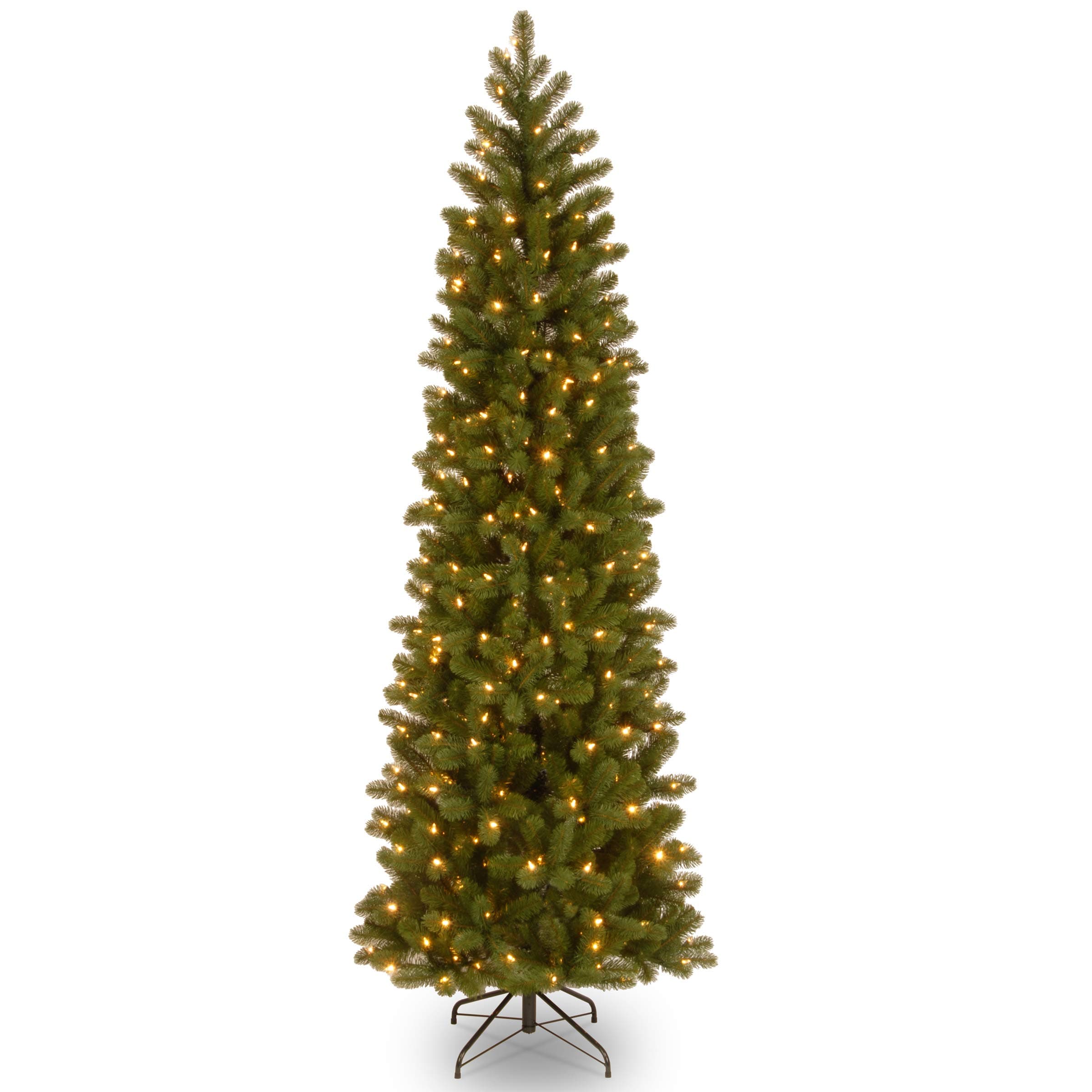 7.5 ft Pre-Lit Downswept Douglas Fir Slim Artificial Christmas Tree, 350 Clear Lights, 796 Tips, Includes Stand, Green