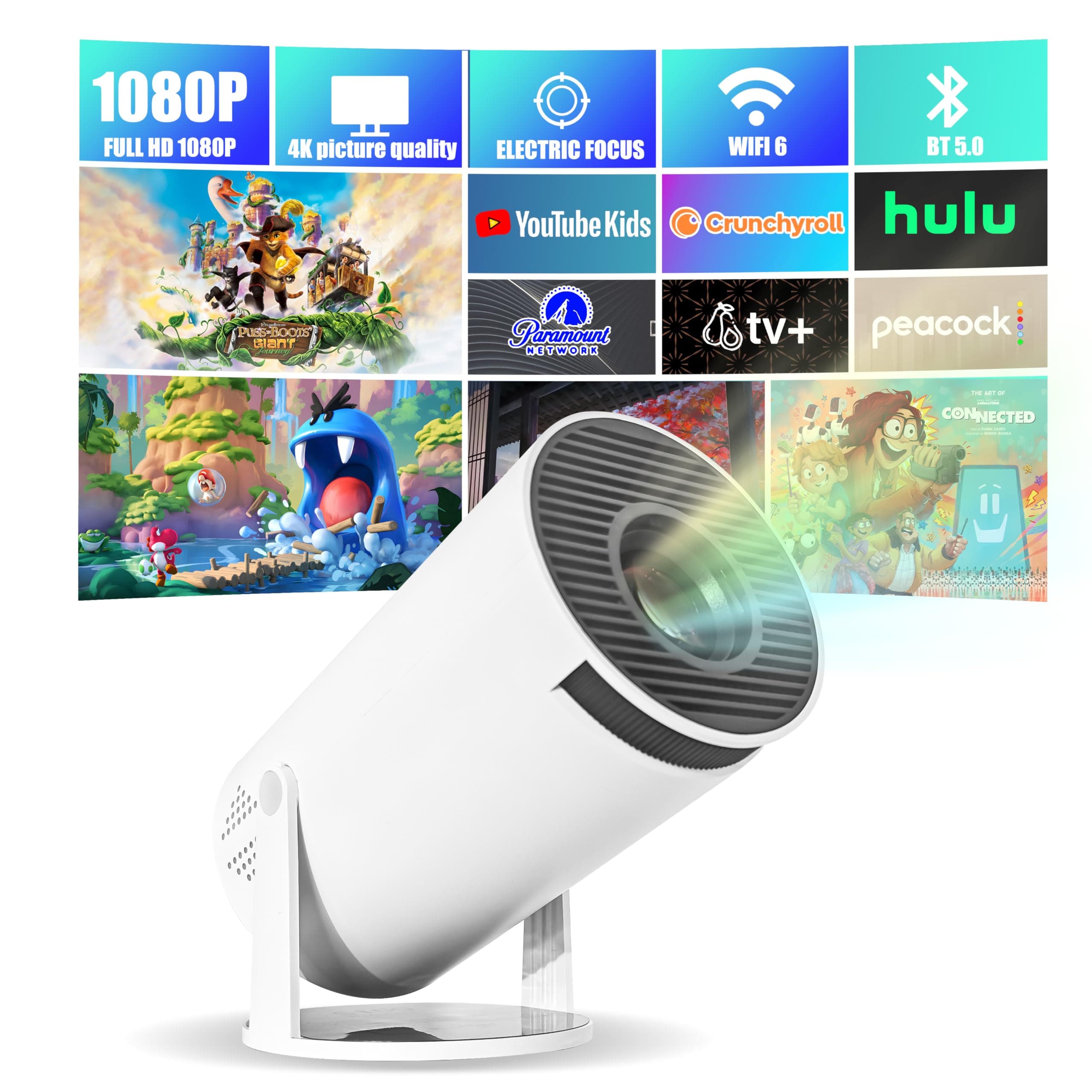 3 pcs Mini Projector,4K 1080P Support Portable Projector 180° Rotatable,With WIFI 6 and Bluetooth mini Projector,130'' Screen Movie Projector Auto Vertical Correction, for Laptop, PC, Smartphone.