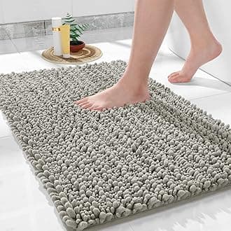 Yimobra Original Luxury Chenille Bath Mat, 32 x 20 Inches, Soft Shaggy and Comfortable, Large Size, Super Absorbent and Thick, Non-Slip, Machine Washable, Perfect for Bathroom, Sand