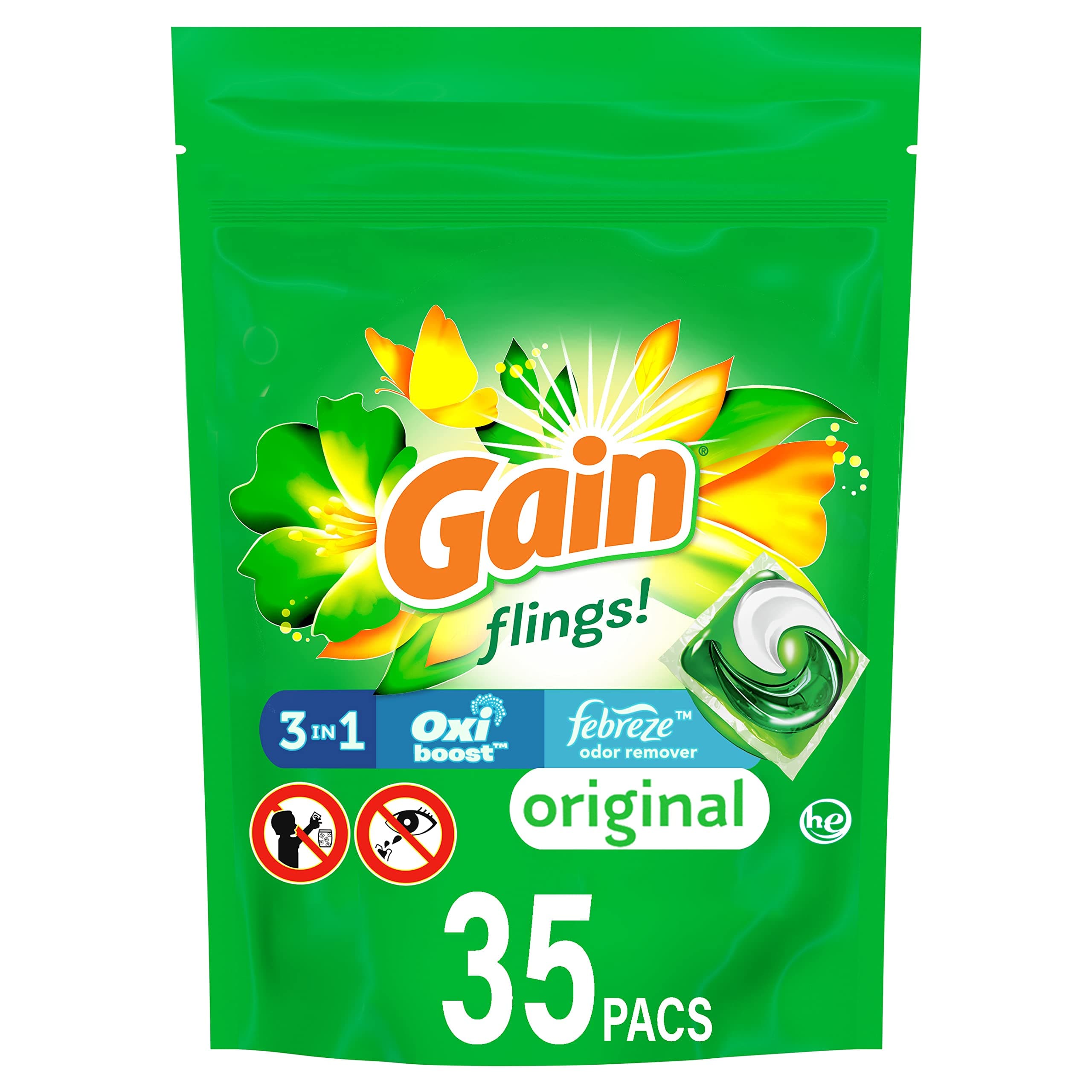 Gain Flings Laundry Detergent Soap Pacs, Original, 35 count