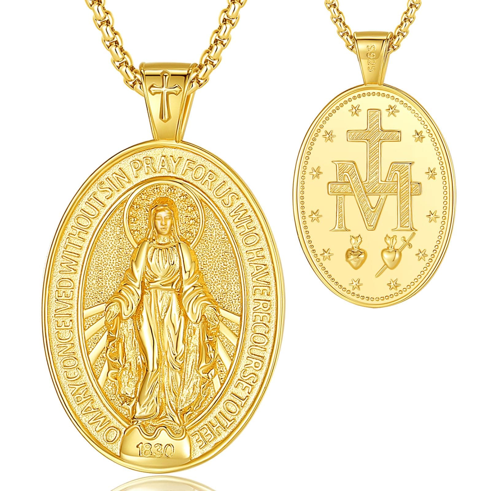 925 Sterling Silver St Christopher/St Benedict/St Michael/Virgin Mary/San Judas Tadeo/Good Shepherd Cross/Archangel Necklace Medal Pendant Protection Religious Amulet Jewelry For Men Women