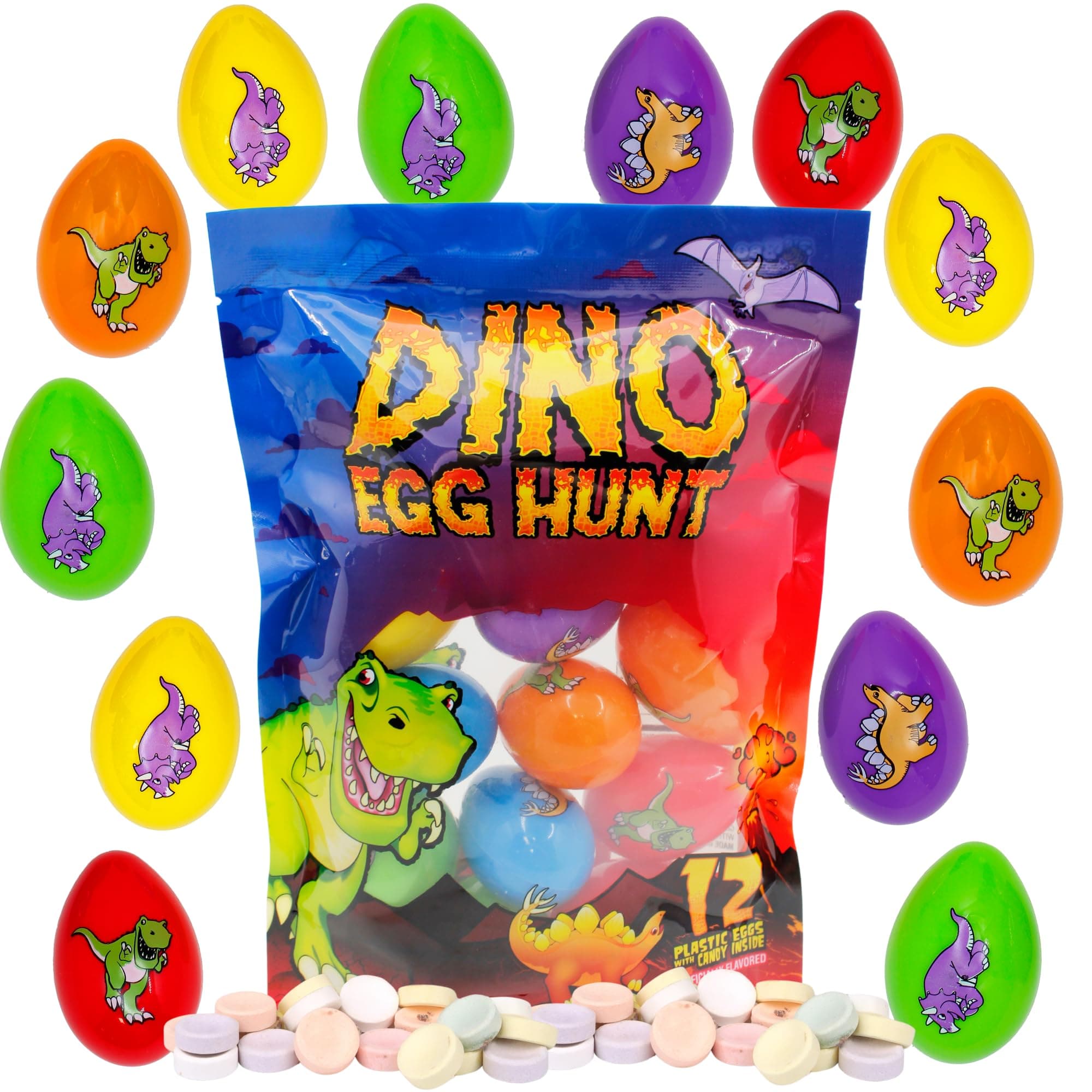 Prefilled Dinosaur Easter Eggs with Candy, Dino Themed Egg Hunt Supplies, 12 Total (Dinosaur Eggs) (Dinosaur)
