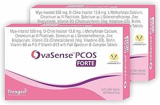 Trexgen® OvaSense-PCOS Forte Synergistic Myo-inositol& D-Chiro Inositol, Cholecalciferol, B-complex,Zinc, Chromium, Selenium & Micronutrients (30 x 2 box = 60 Tablets)