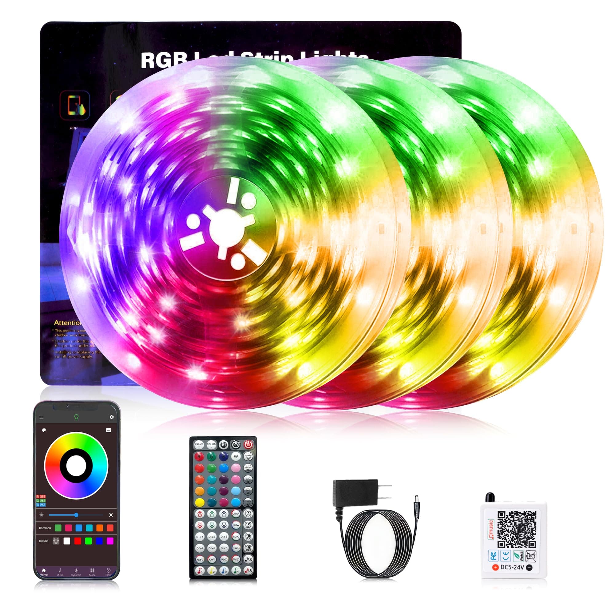 NBBUFF Led Lights for Bedroom Smart App Controlled 300FT(3 Rolls) RGB Strip Lights for Bedroom, Sync with Music, Ideal for Home Party and Room Decoration