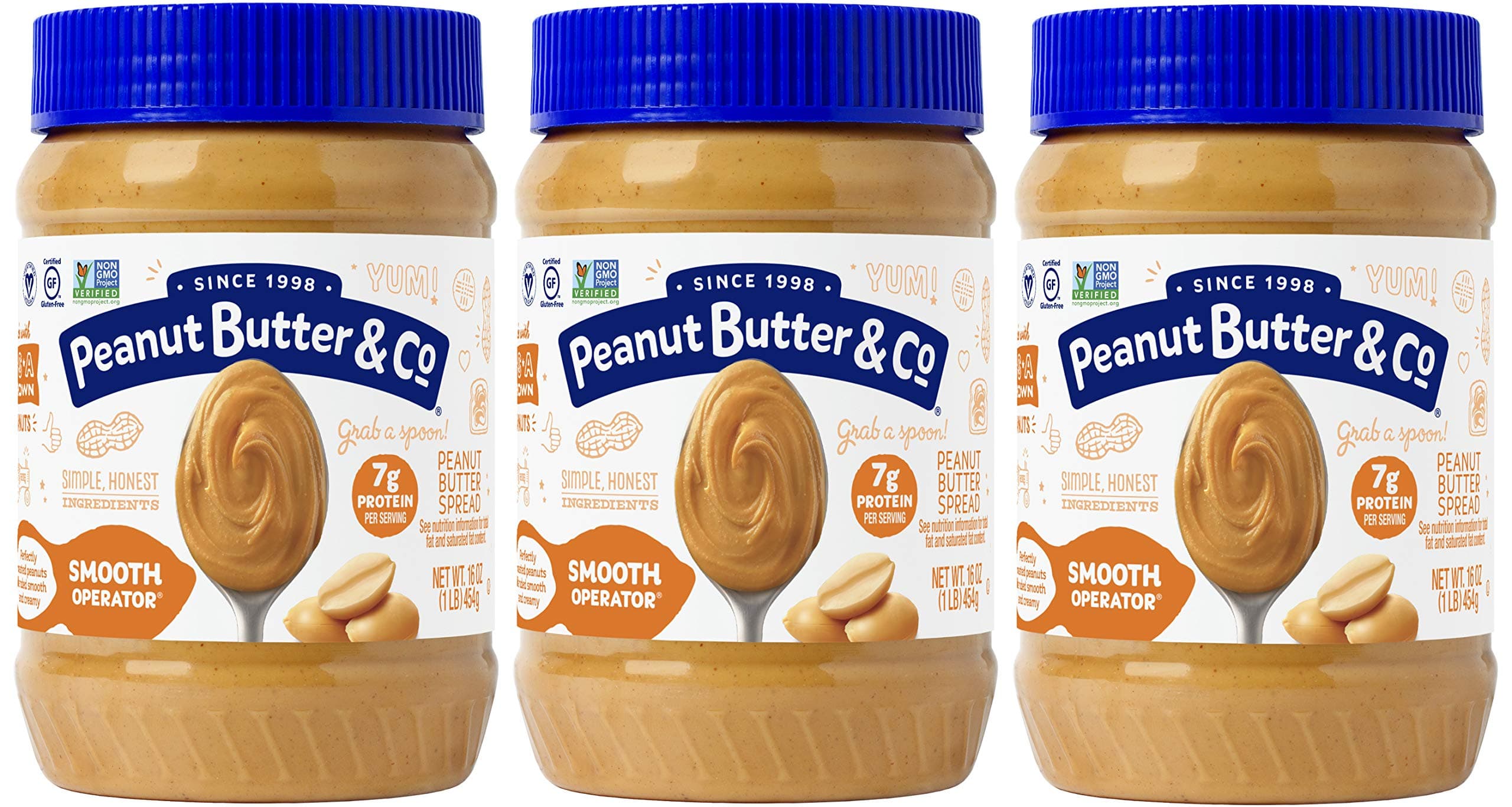 Peanut Butter & Co.Smooth Operator Peanut Butter, Non-GMO Project Verified, Gluten Free, Vegan, 16 Ounce (Pack of 3)