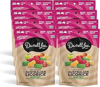 Darrell Lea Soft Australian Licorice, Non-GMO, No Palm Oil, Plant Based, No High Fructose Corn Syrup, Soft & Chewy Licorice Candy, Made in Australia (Mixed Fruit, 7 Ounce (Pack of 8))