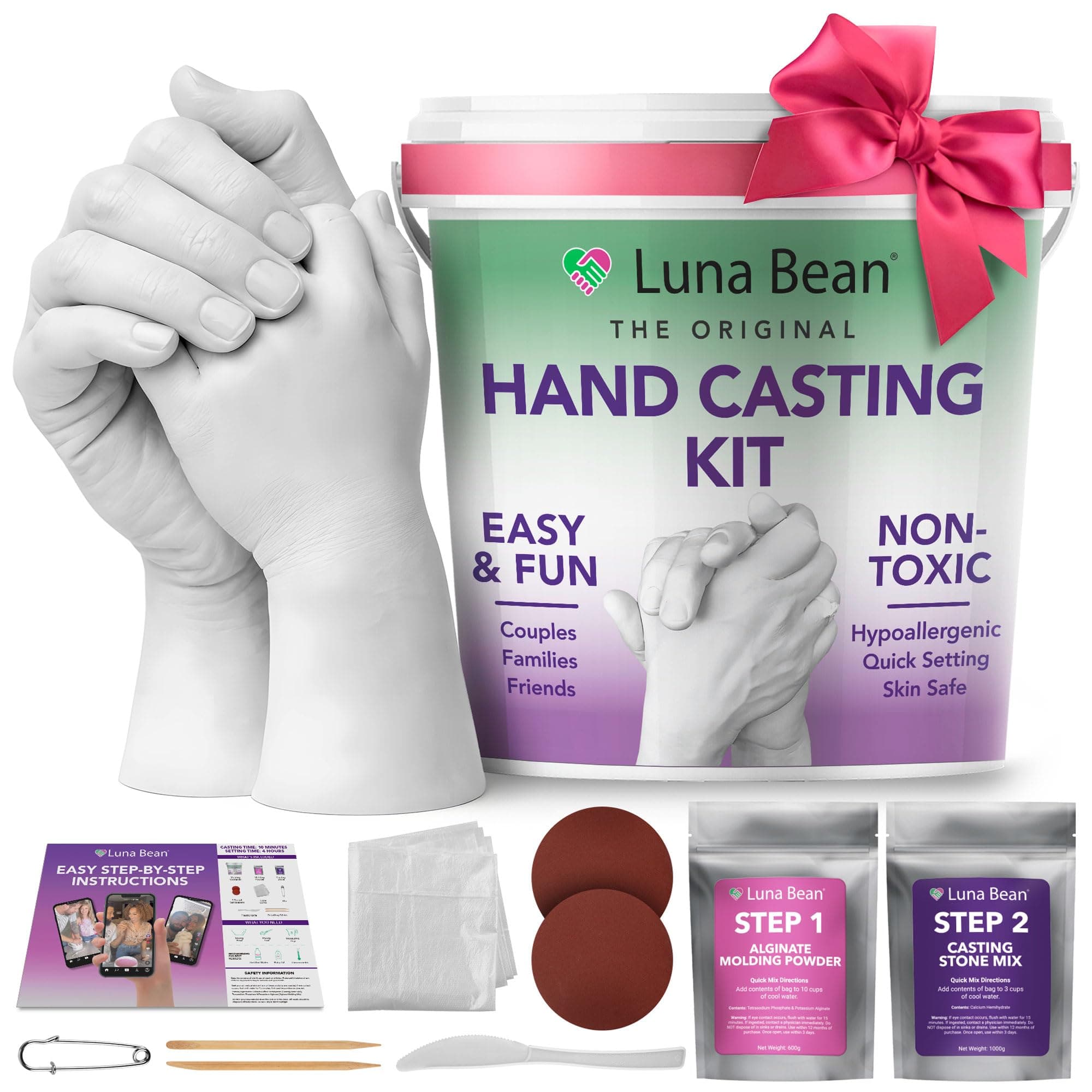 Luna Bean Hand Casting Kit – The Original Hand Mold Kit – Mothers Day Gifts for Mom - Anniversary Engagement Gifts for Women Men Couples Wife Boyfriend Girlfriend Wedding Bridal Shower