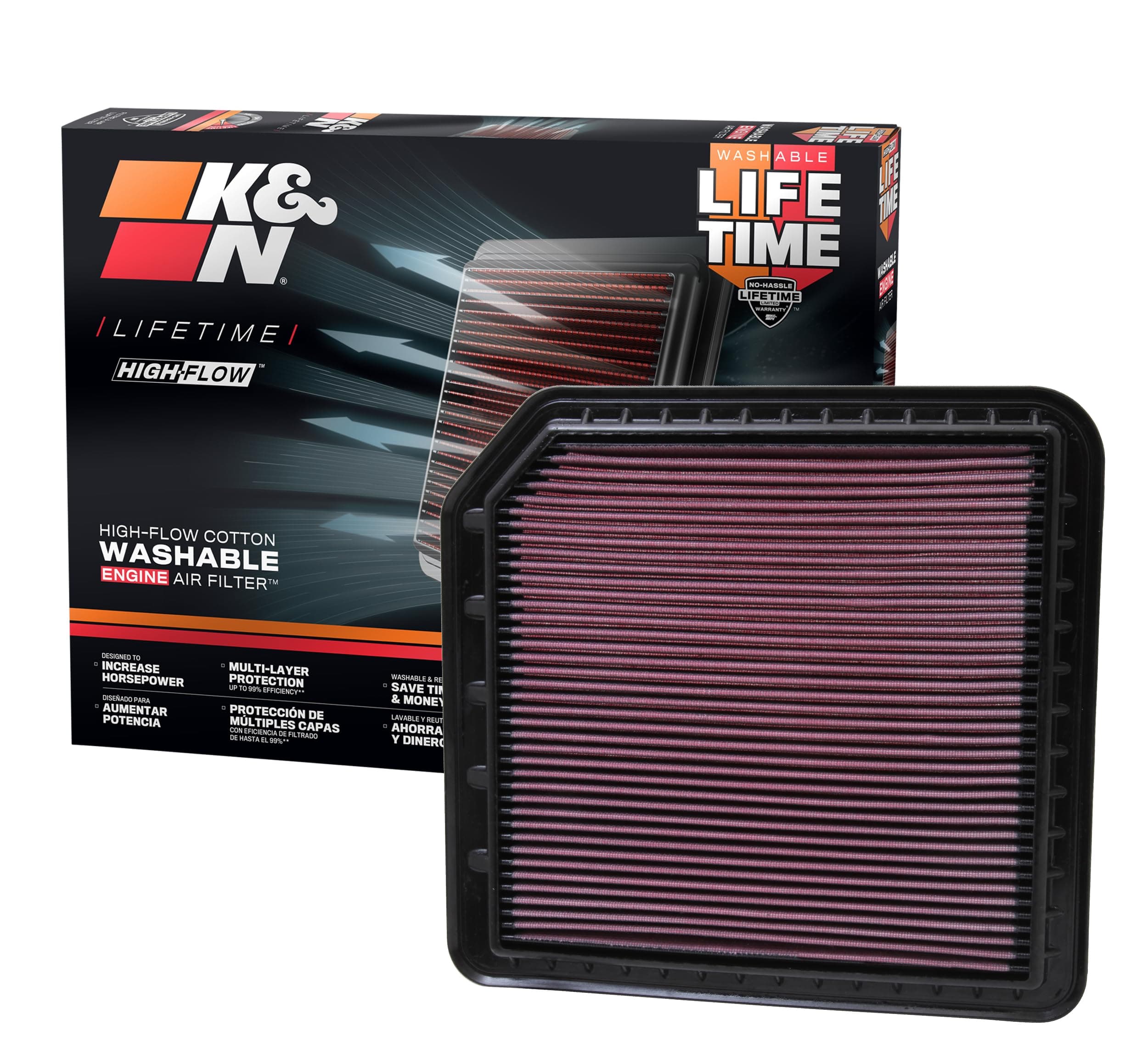High-Flow Original Lifetime Engine Air Filter: Increase Power: Premium, Washable: Compatible with 2010-2024 Infiniti/Nissan: QX56, QX80, Armada, Patrol, 33-2456