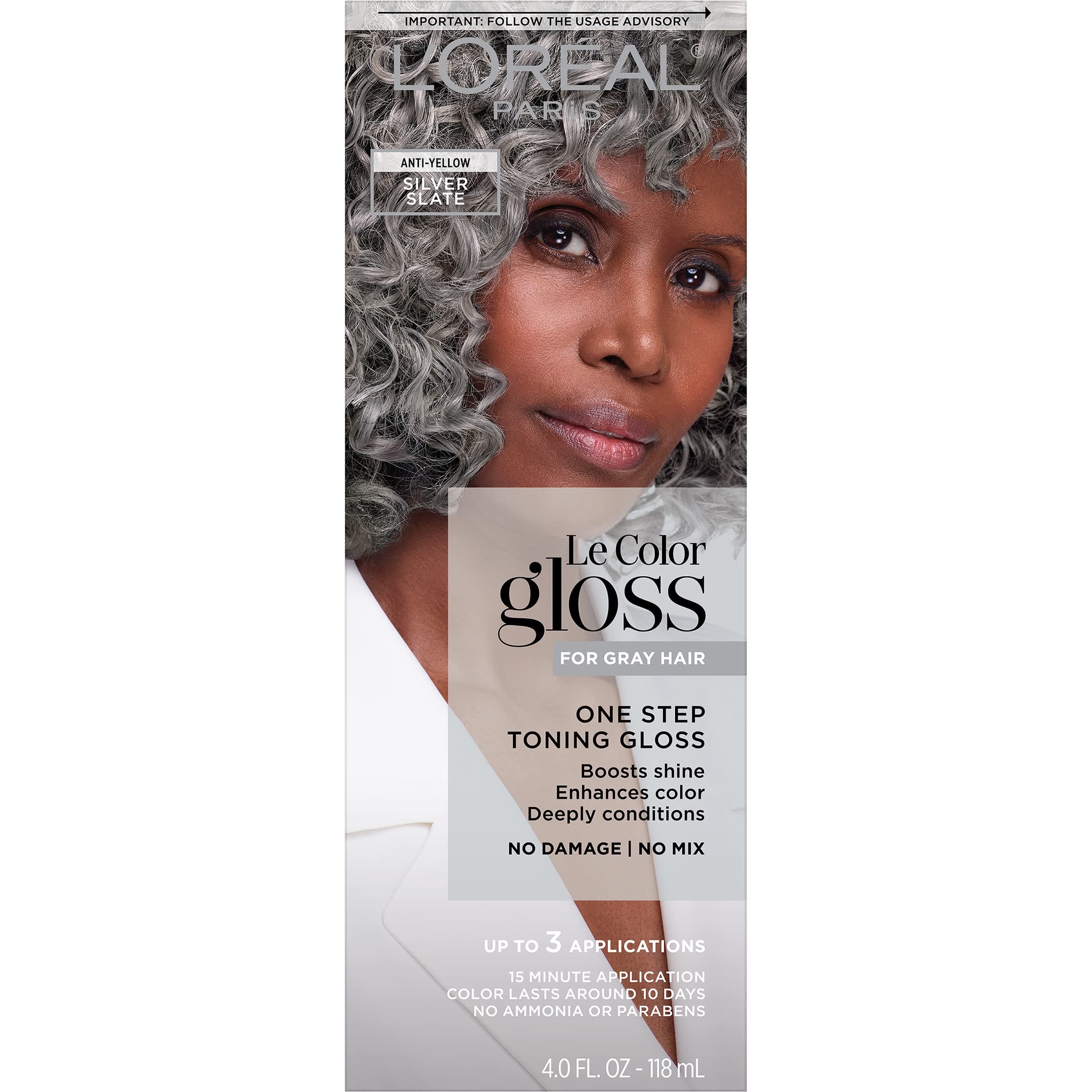 L’Oreal Paris Le Color Gloss One Step Toning Gloss, In-Shower Hair Toner with Deep Conditioning Treatment Formula for Gray Hair, Silver Slate, 1 Kit