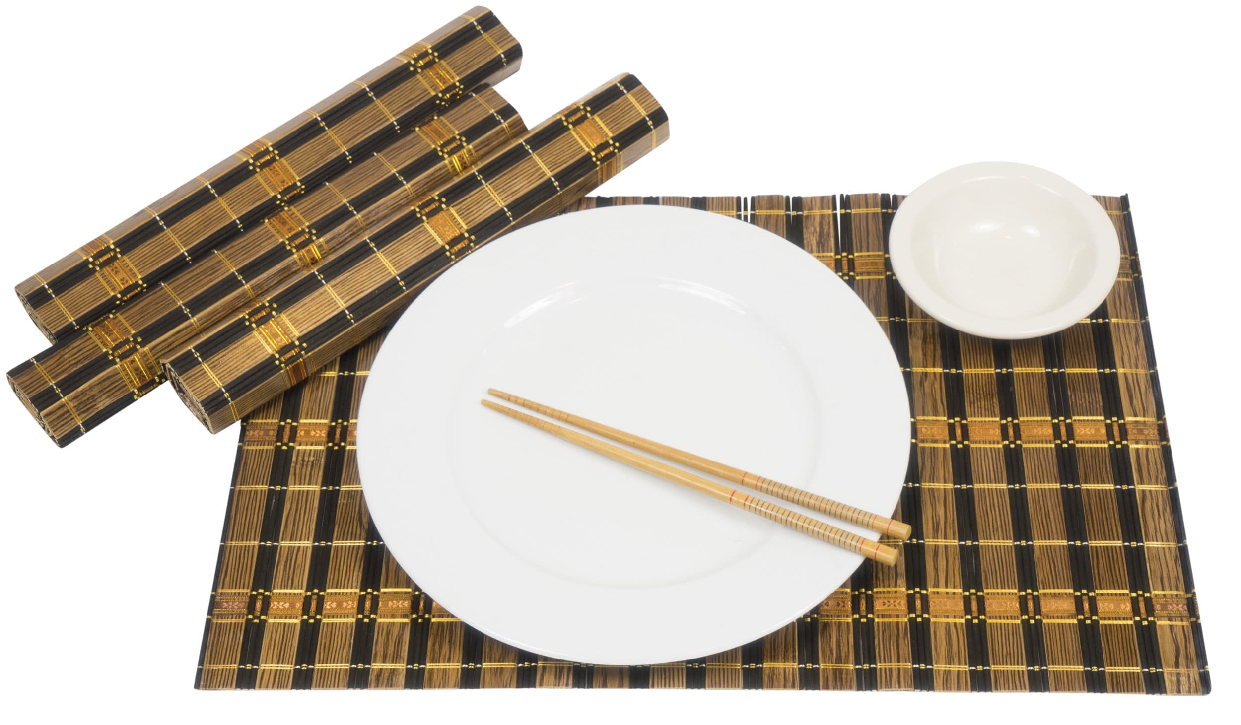 New - Sage Bamboo Placemat Set - Eco-Friendly Dining Table Mats - Set of 4 - Tropical Decor for Indoors Or Outdoors (Brown/Black)