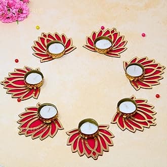 - JH Gallery Handcrafted Lotus Tealight Candle Holder, Lotus Reusable Rangoli for Floor, Tealight Candle Holder, Home Decoration Item for Diwali, Diya for Pooja - Pack of 7