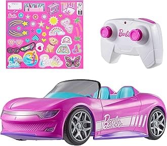 Hot Wheels Barbie RC Toy Car, Remote-Control Pink Convertible, Can Hold 2 Barbie Fashion Dolls & Trunk Opens for Storage, Sticker Sheet for Customizing, JBH05