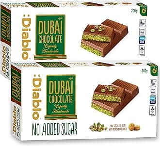 Diablo No Added Sugar Dubai Chocolate Bar – Smooth & Rich No Added Sugar Chocolate for All, Great for Gifting on Christmas, Birthdays, Valentines & More, Ideal Snack for Adults & Kids, 200g Pack of 2