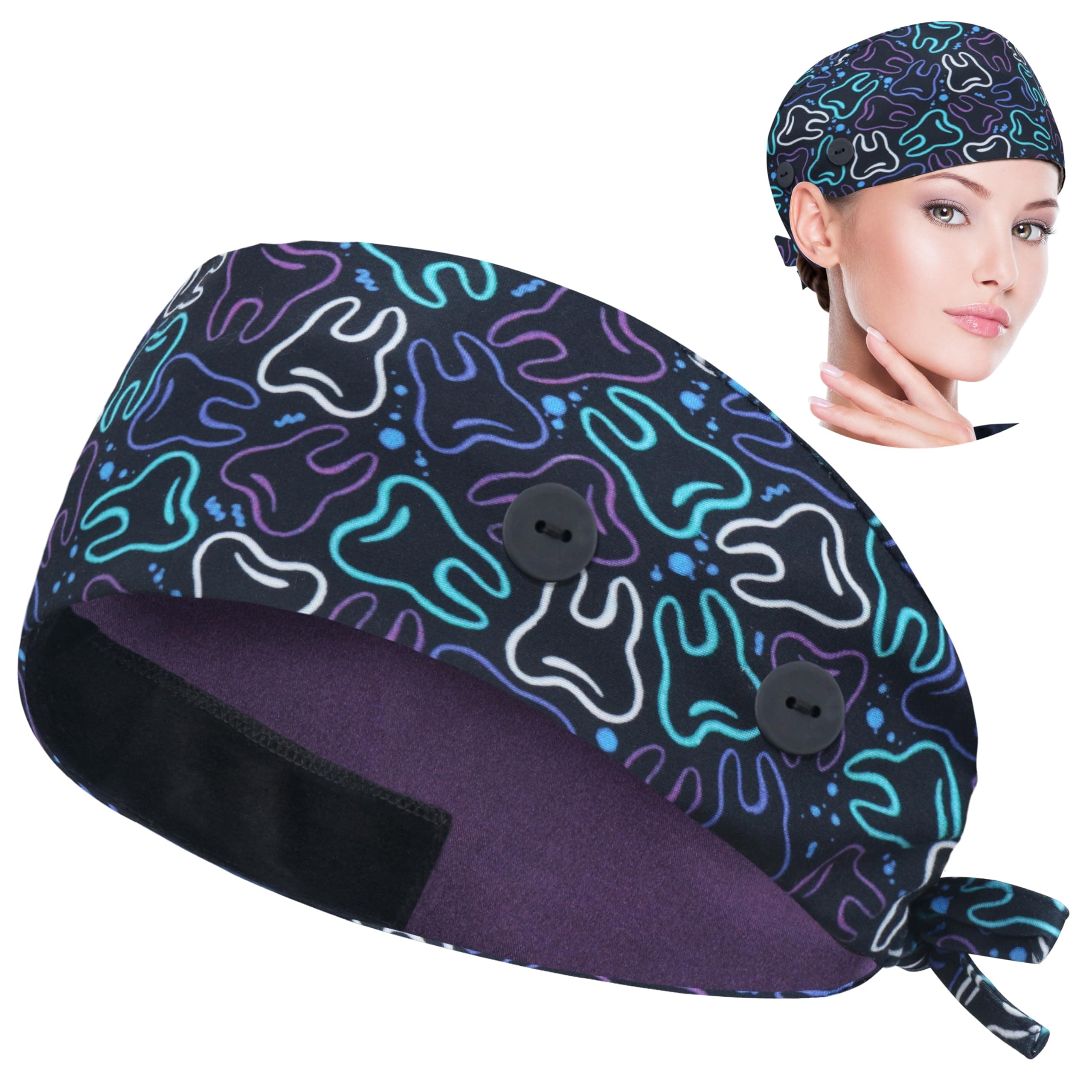 ABAMERICA Working Caps with Button and Sweatband, Adjustable Working Hats for Women Men, One Size(Tie Back or Toggle)