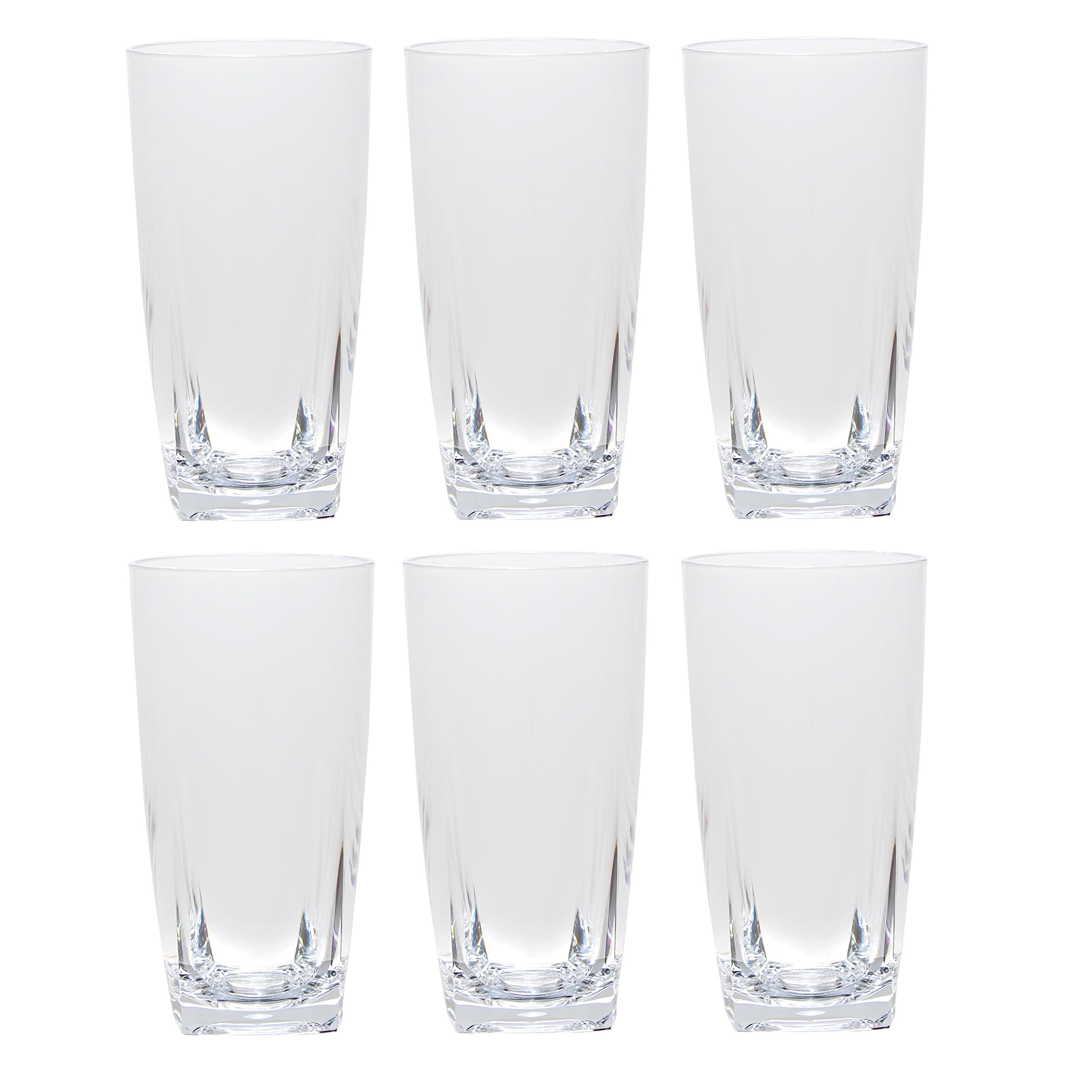 QG 26 oz Clear Acrylic Plastic Iced Tea Cup Square Base Tumbler Set of 6