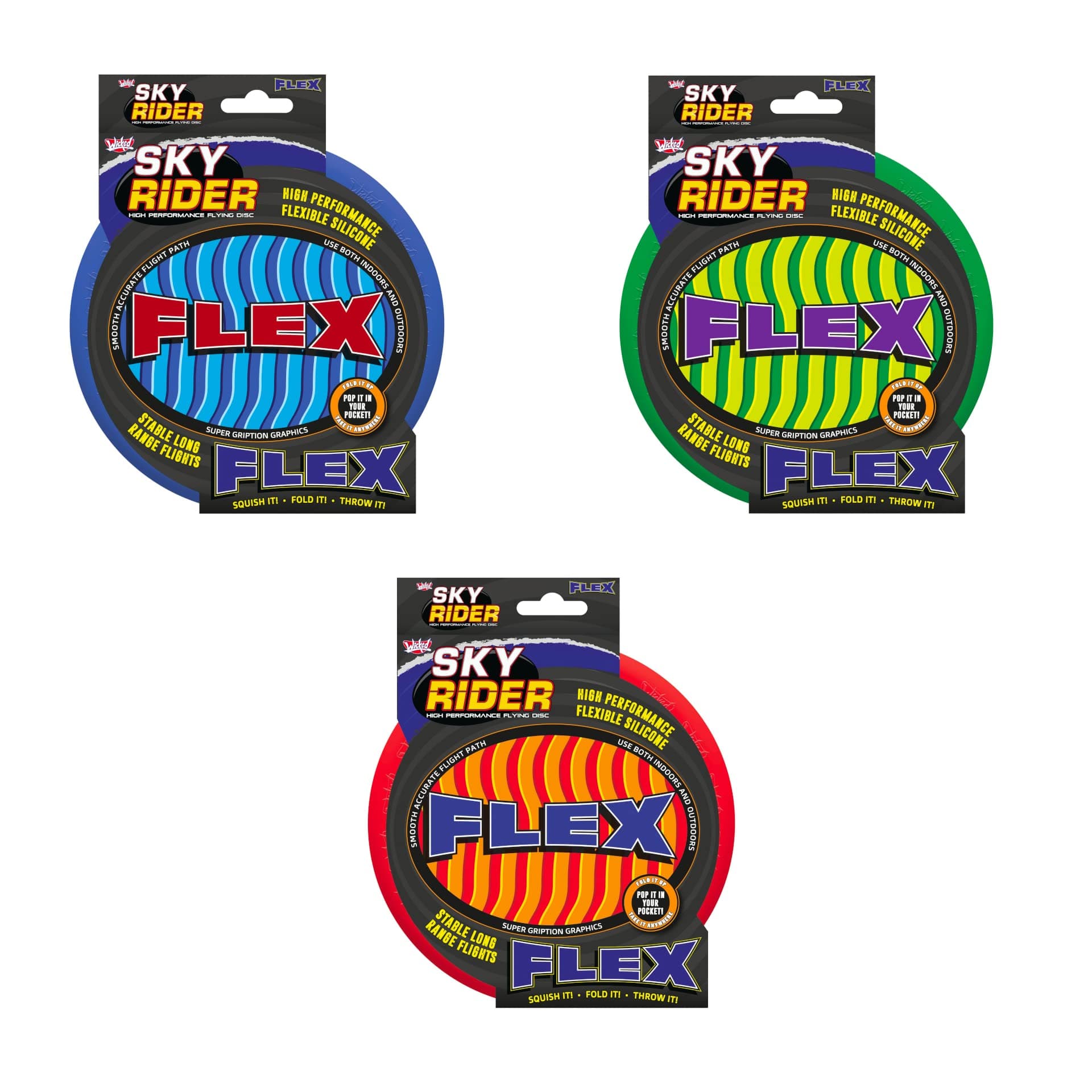 Wicked Sky Rider Flex - High Performance Flexible Silicone Flying Disc, Outdoor Beach Park Garden Games, Colourful Ultimate Frisbee, Flying Toys for Kids