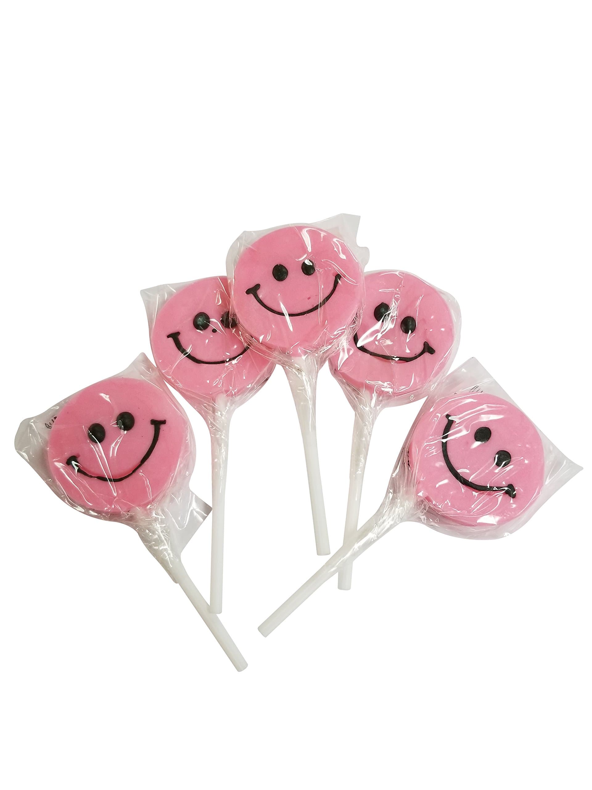 Small Happy Smiley Face Lollipops Pink 12 Count