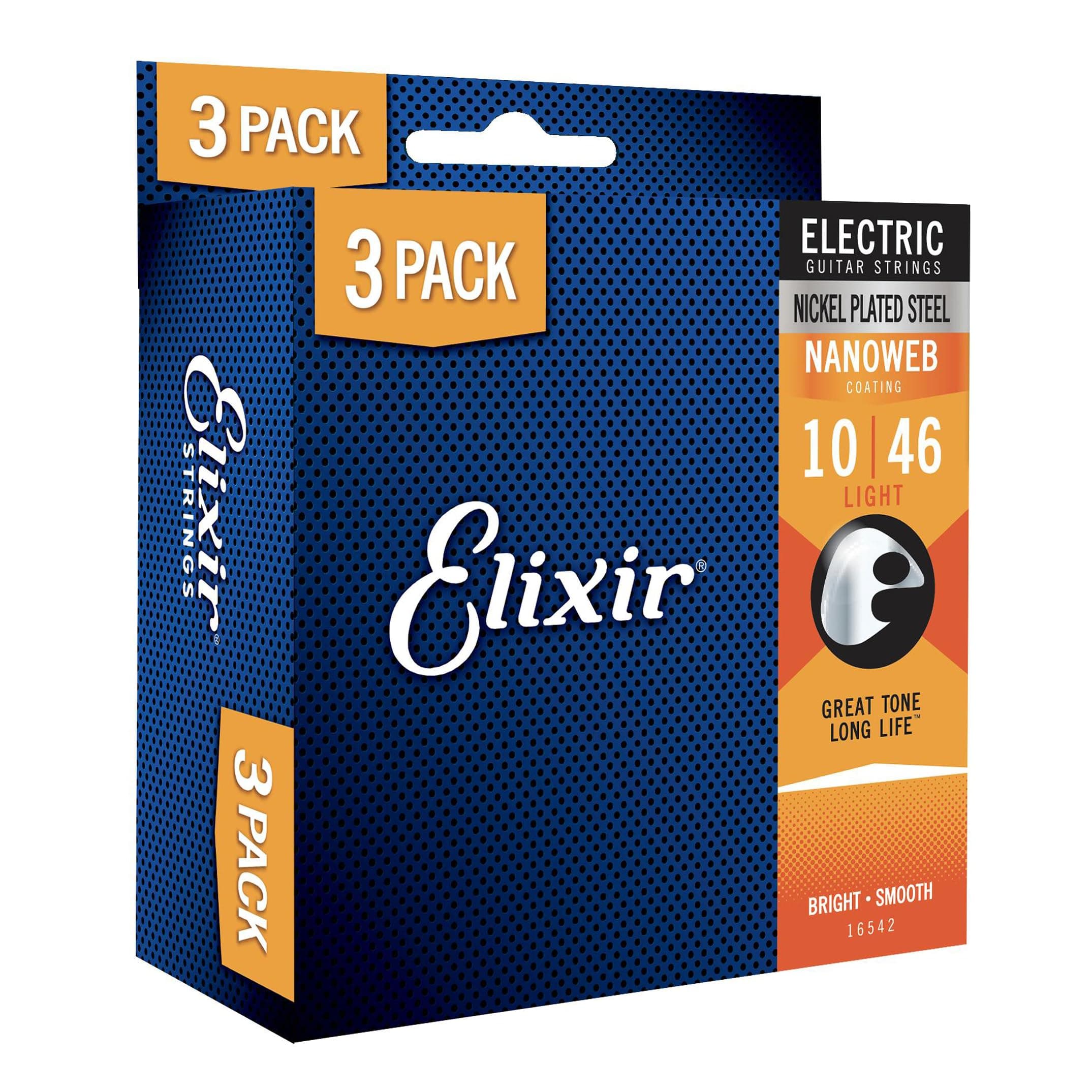 Elixir Strings - Nickel Plated Steel Electric Guitar Strings with NANOWEB Coating - Elixir Electric Guitar Strings - 3 Pack, Light 10-46