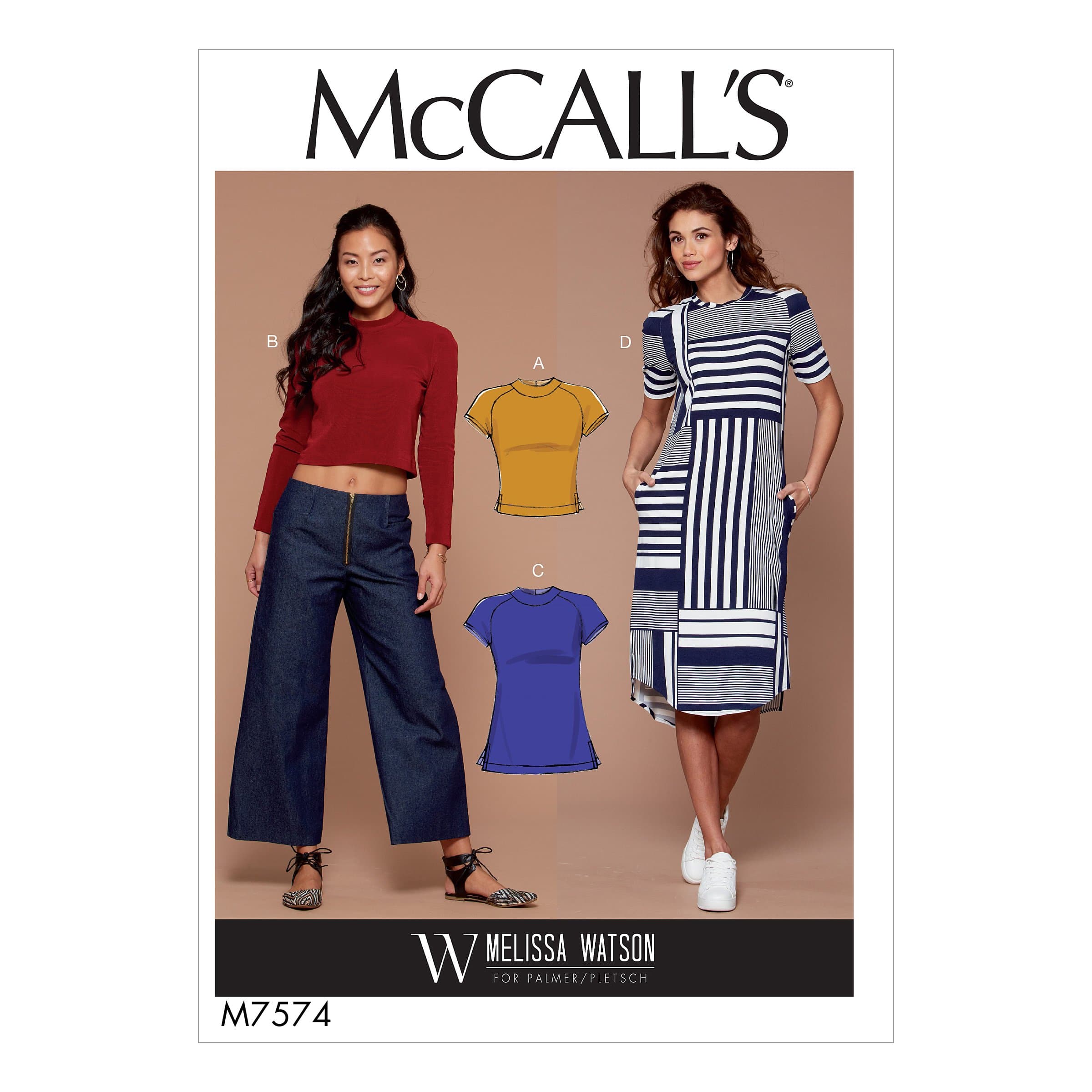 McCall Patterns M7574A50 Misses' Knit, Raglan Sleeve Pullover Tops/Tunic and Dress
