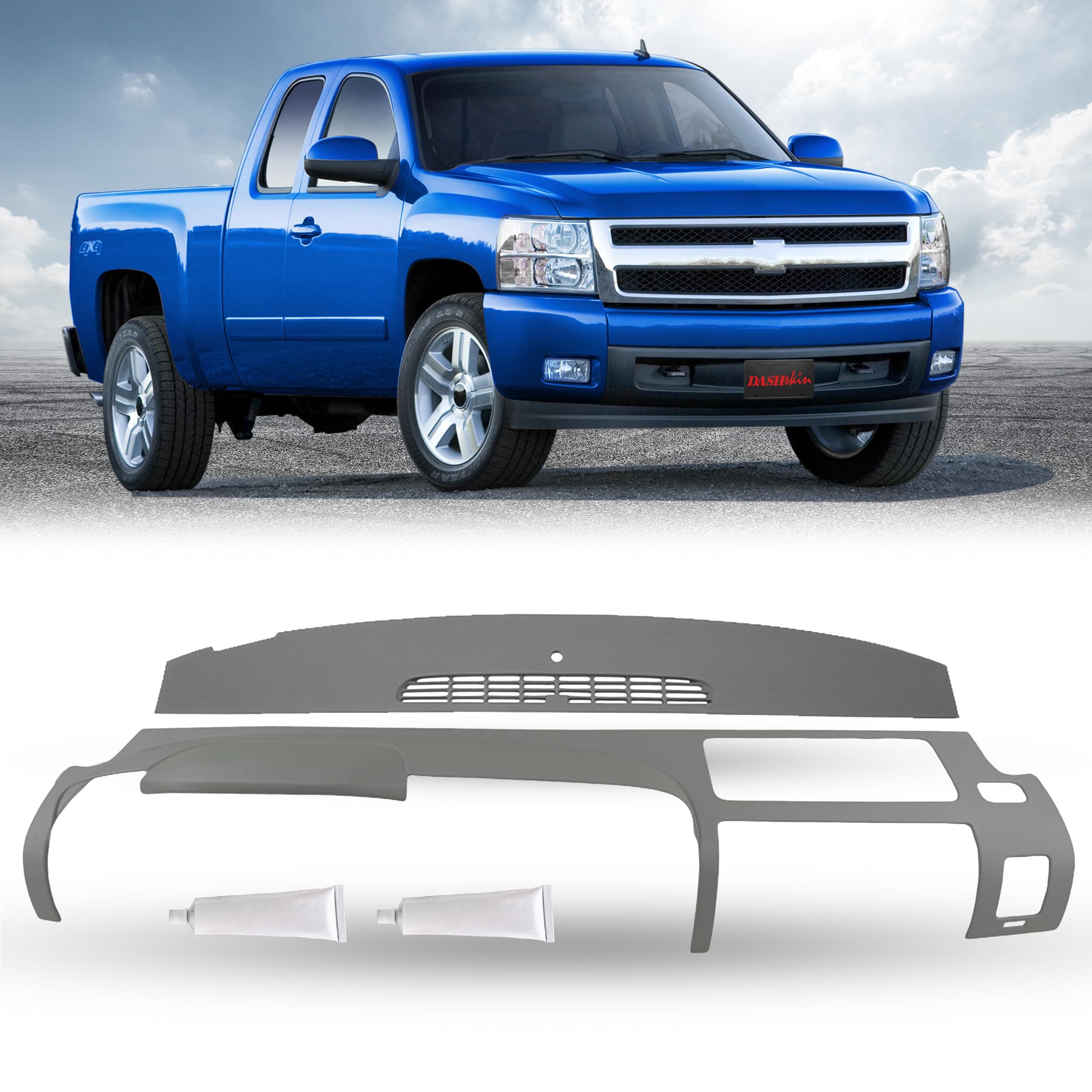 DashSkin 2-Piece Molded Dash Cover Cap Compatible with 2007-2013 Silverado Sierra w Dual Glovebox Dashboards in Dark Titanium - Made in The USA