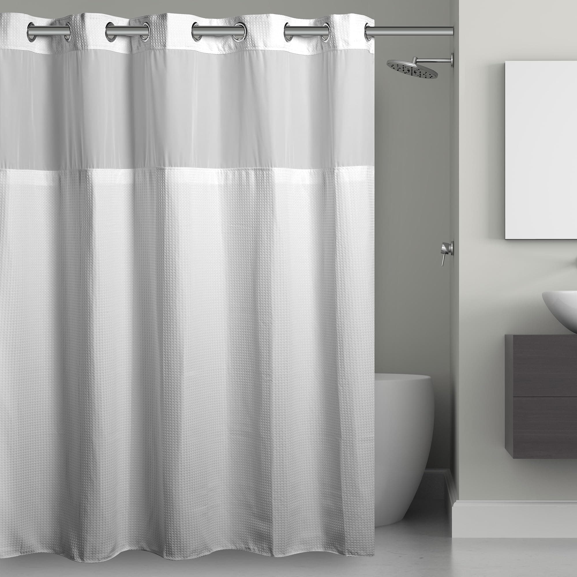 Hookless It's A Snap! 3-in-1 Shower Curtain With Waffle Fabric, Sheer Top Window, Flex-On Rings & Liner, 71" x 74", White