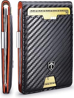 Mens Slim Wallet with Money Clip Austin RFID Blocking Bifold Credit Card Holder for Men with Gift Box, Carbon & Orange, Money Clip