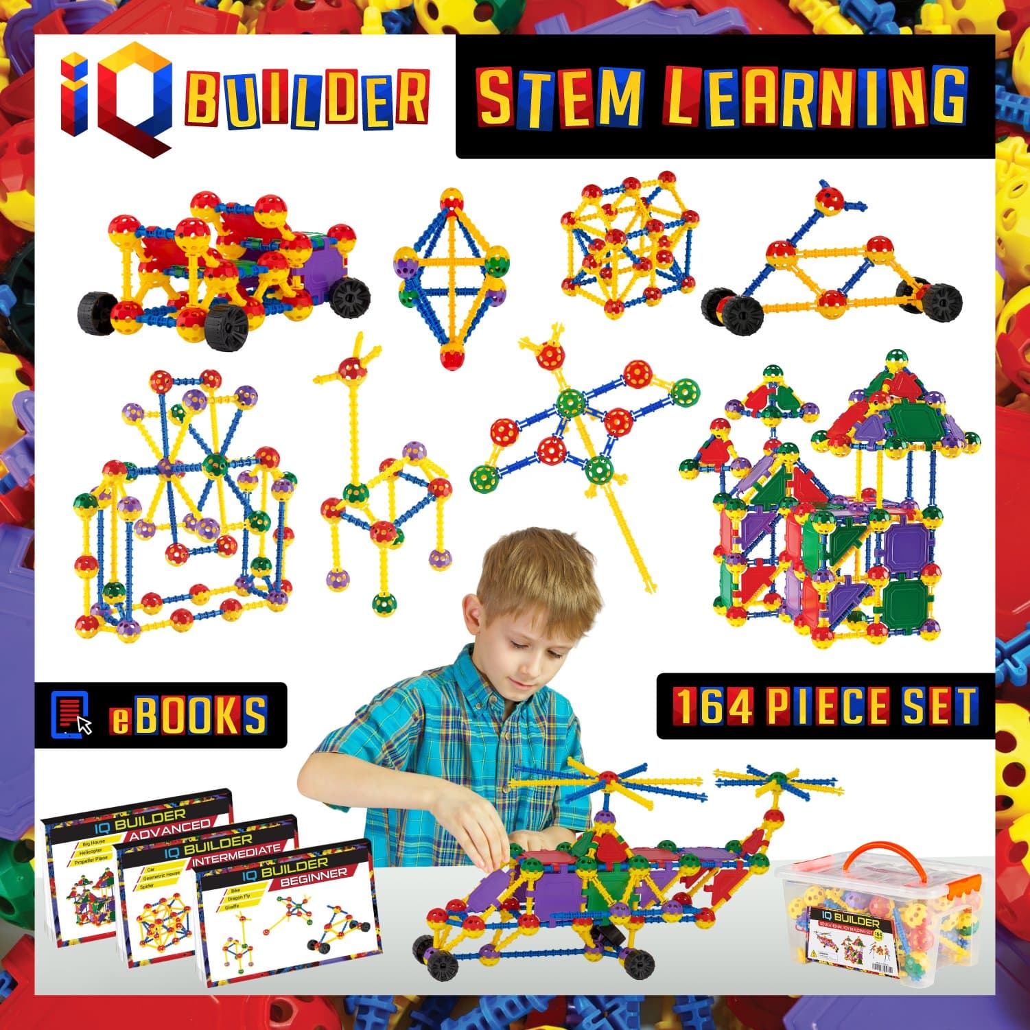IQ BUILDER | STEM Learning Toys | Creative Construction Engineering | Multicolor Interlocking Building Blocks Toy Set | 100 Pieces | Ages 3-10 | Unisex