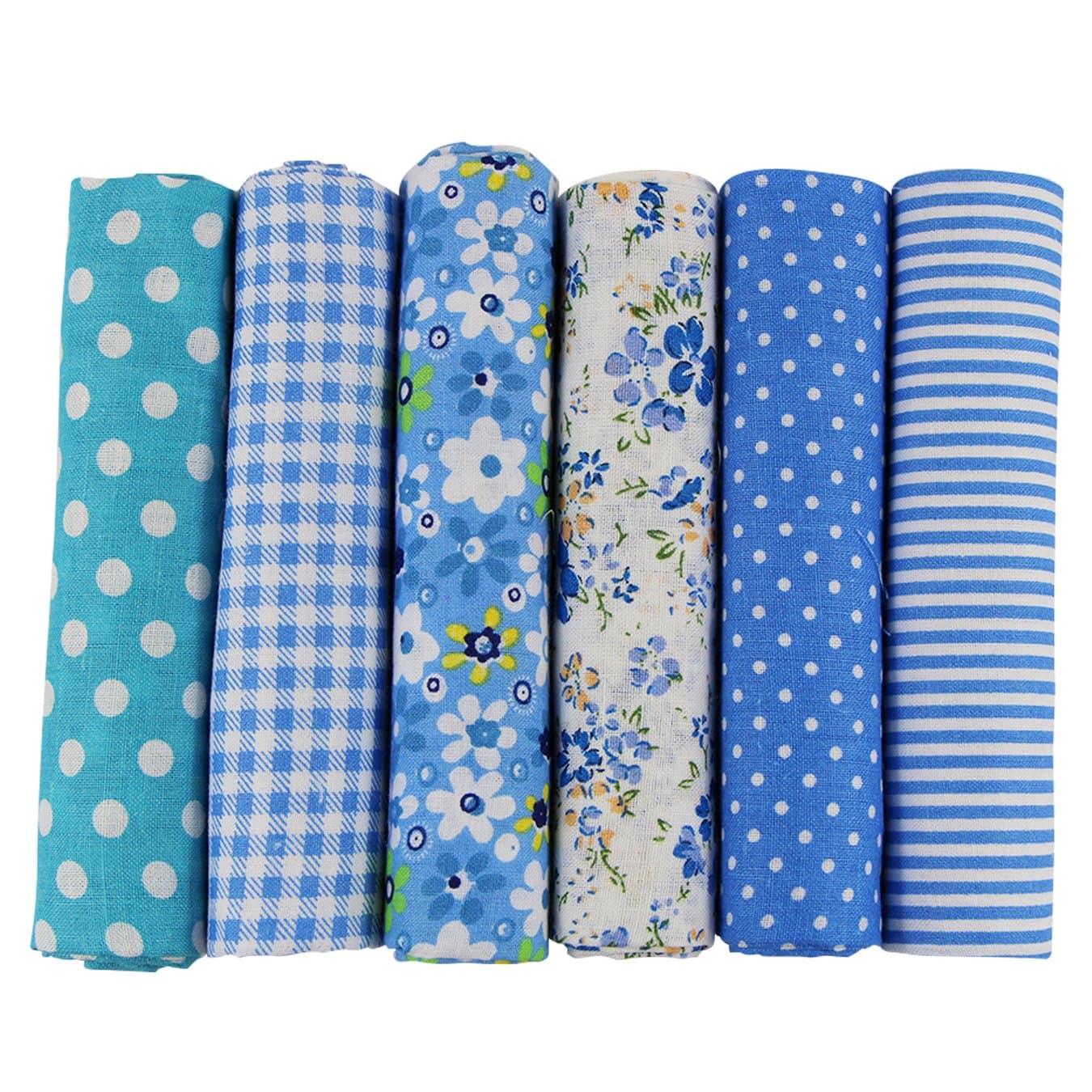 UOOOM 6pcs 50 x 50cm Patchwork Cotton Fabric DIY Handmade Sewing Quilting Fabric Different Designs (Tone-Blue)
