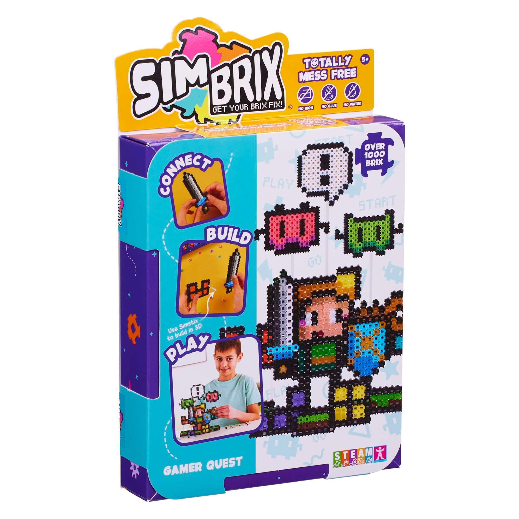 Simbrix Starter Pack Gamer Quest 1000+ brix Create 2D and 3D pixel art Arts and Crafts toys STEM toys Toys for Boys and girls ages 5 and up