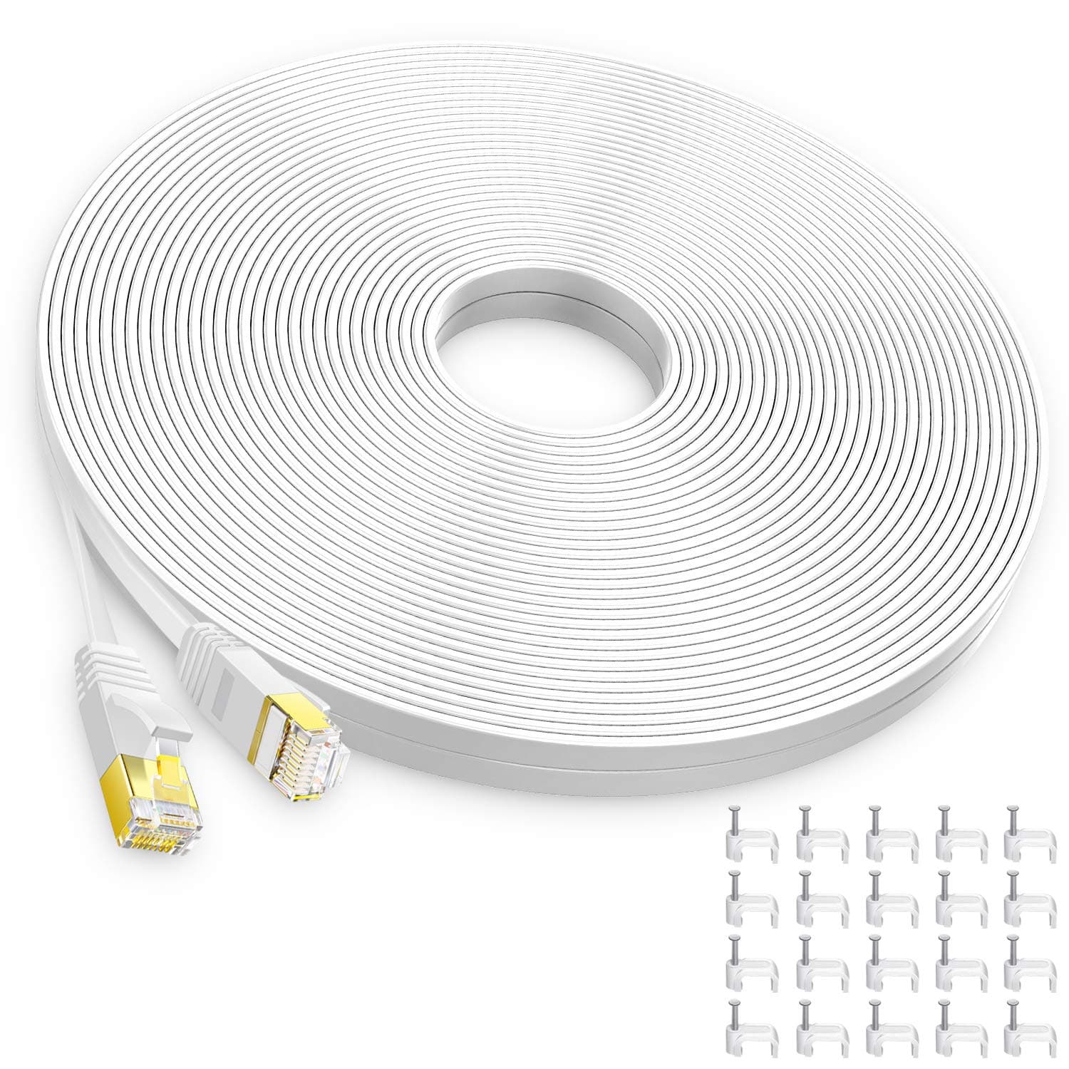 AOFORZ - Ethernet Cable Cat 6 50 ft - White Flat High Speed Internet Network Cable with Cable Clips - Computer Cable with Snagless Rj45 Connectors - 50 feet White (15 Meters)