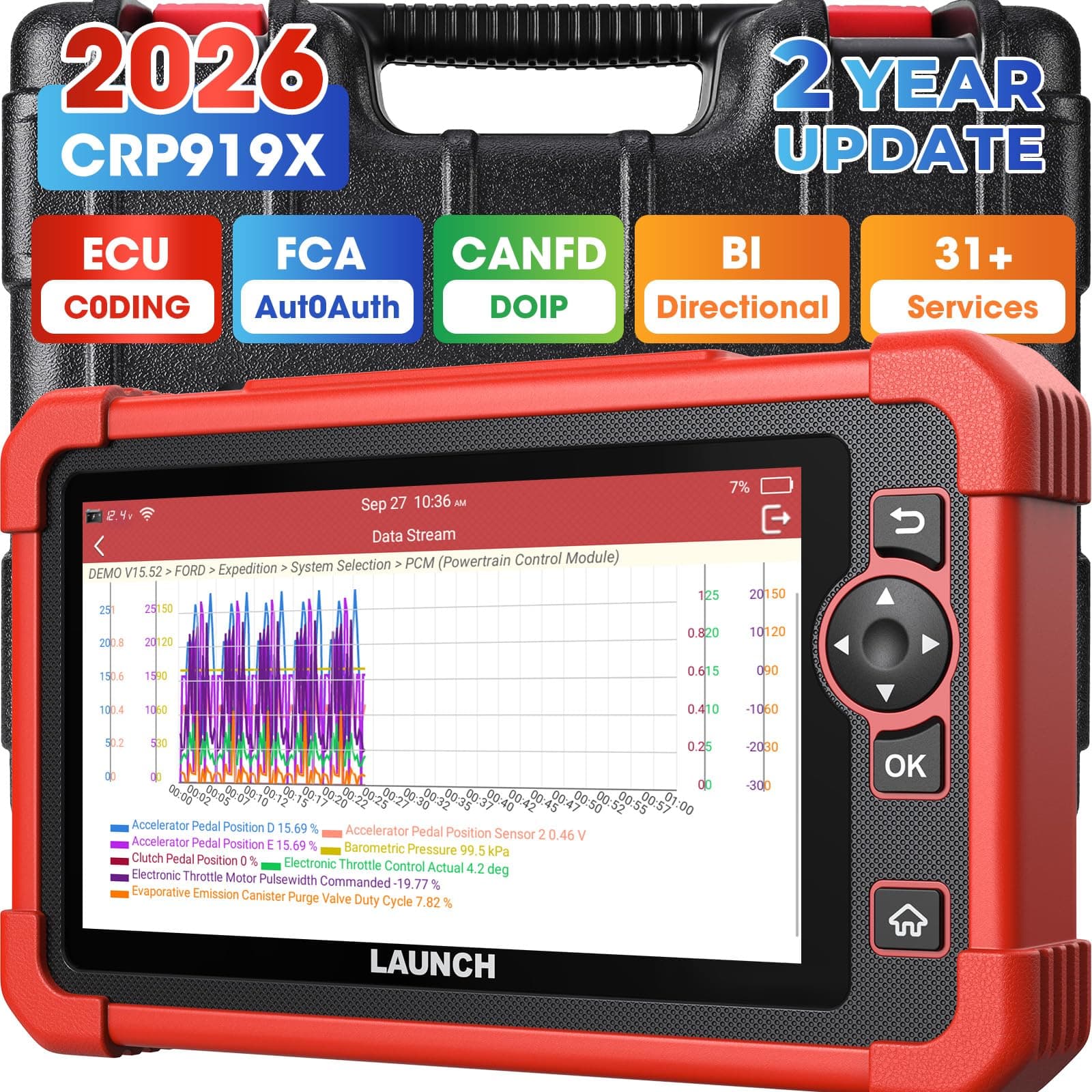 LAUNCH X431 CRP919X Car Scanner, ECU Coding OBD2 Scanner Diagnostic Tool, 2026 Bi-Directional Scan Tool, CANFD/DoIP/FCA SGW, 35+ Reset,Active Test,All-in-One Full System Diagnostic Scanner,2Yrs Update