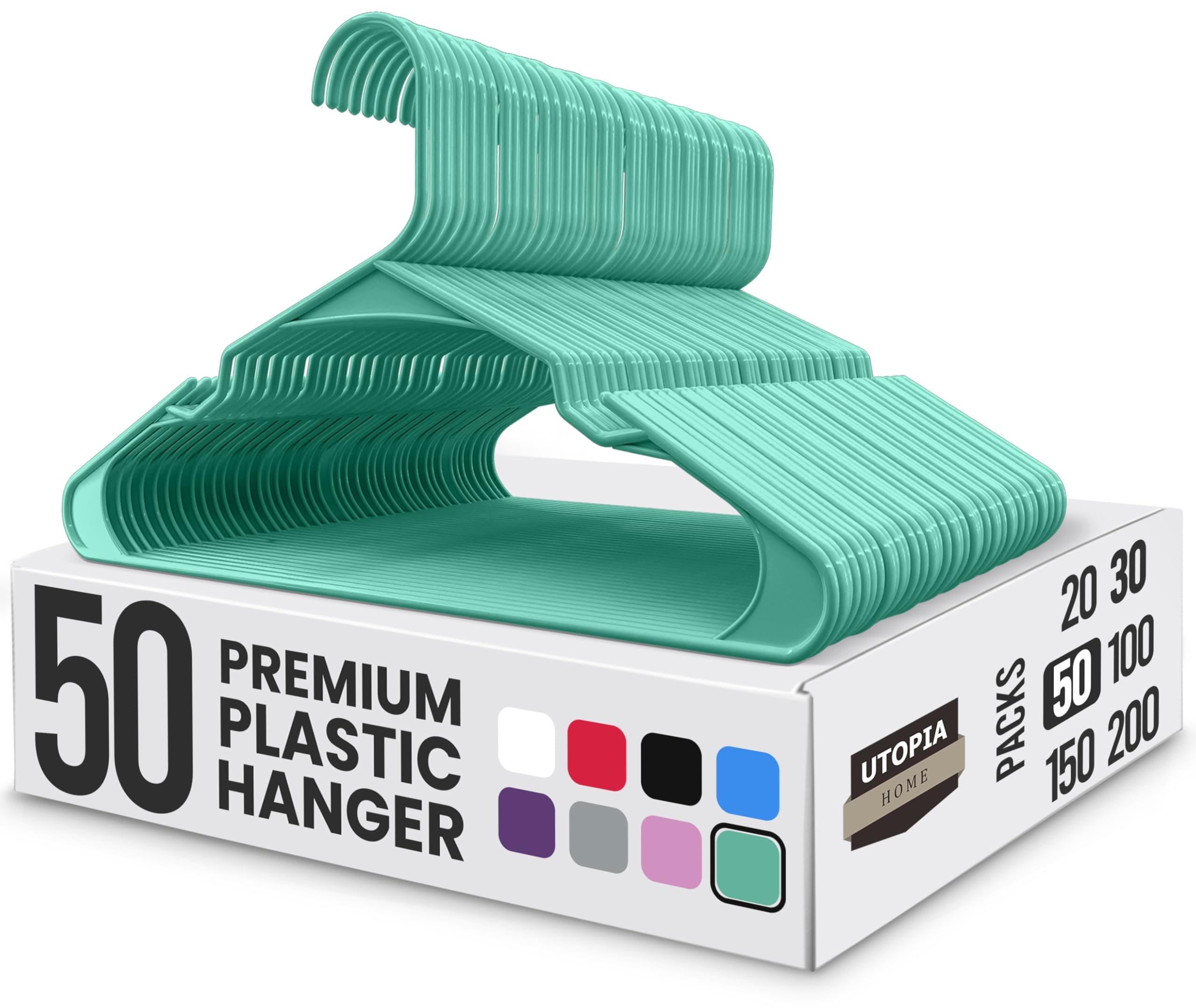 Utopia Home 50 Pack Plastic Hangers Space Saving, Durable Hanger with Shoulder Grooves, Aqua