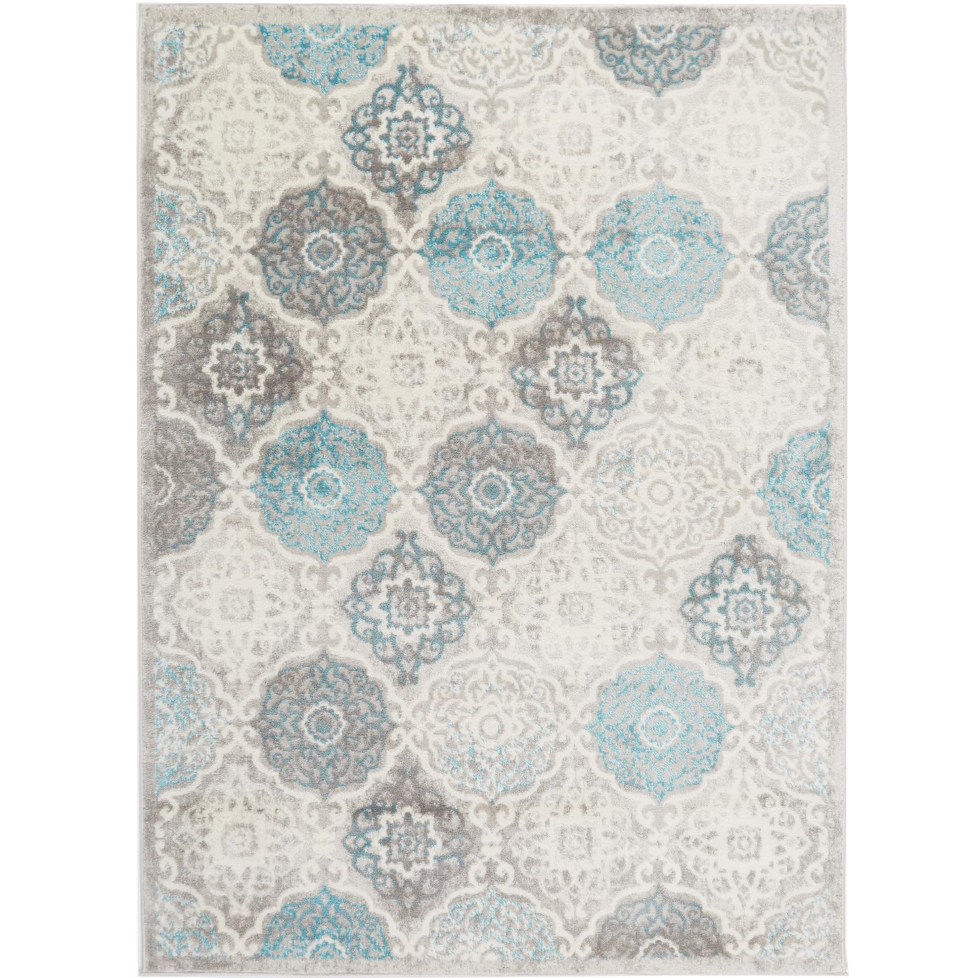 Home Dynamix Boho Andorra Transitional Damask Area Rug, Grey/Blue, 6'6"x9'6"
